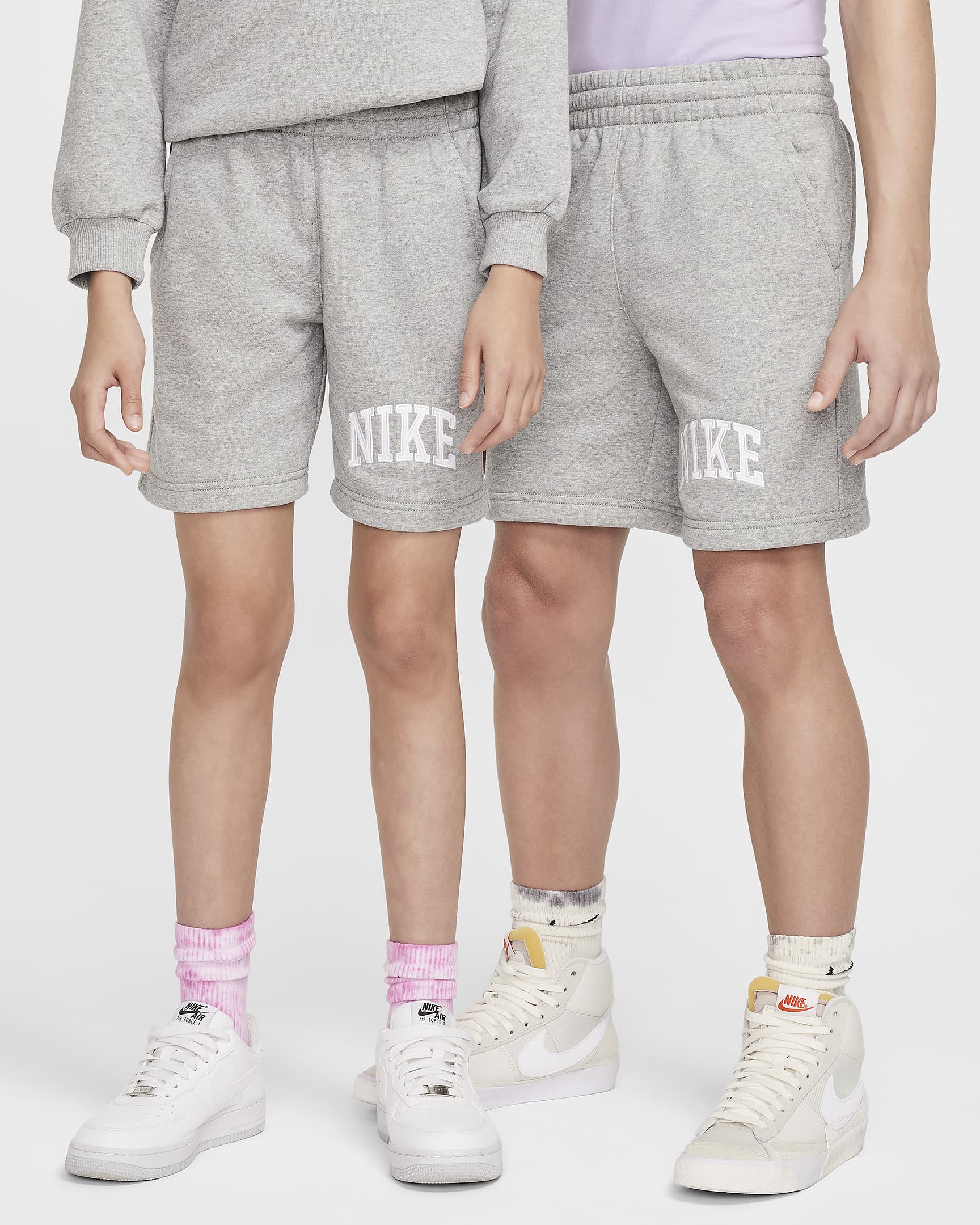 Nike Sportswear Club Big Kids' French Terry Shorts - Dark Grey Heather/Base Grey/White