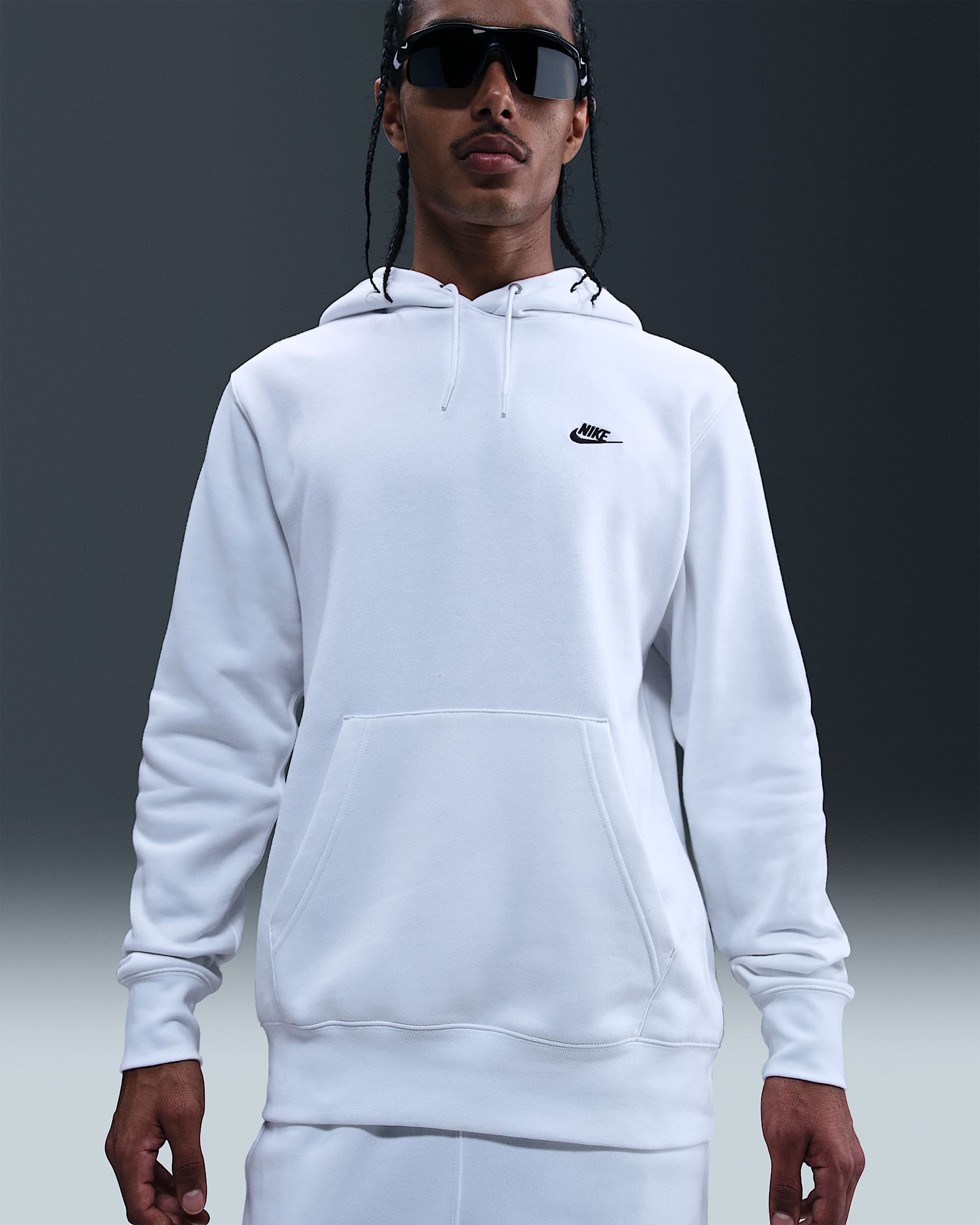 Nike Club Men's Pullover Fleece Hoodie - White/White/Black