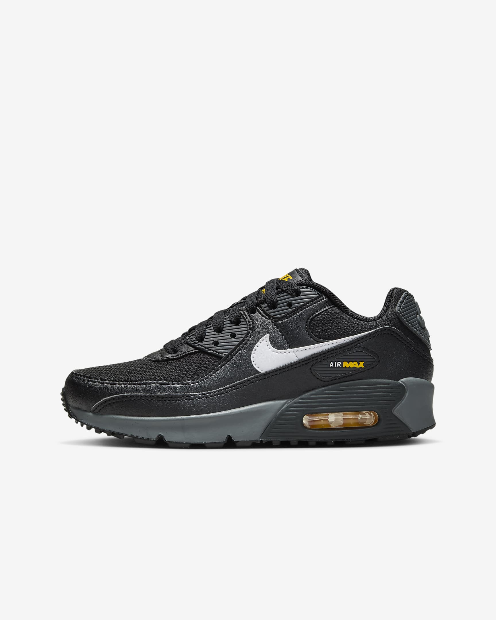 Nike Air Max 90 Schuhe für ältere Kinder - Schwarz/University Gold/Dark Smoke Grey/Weiß