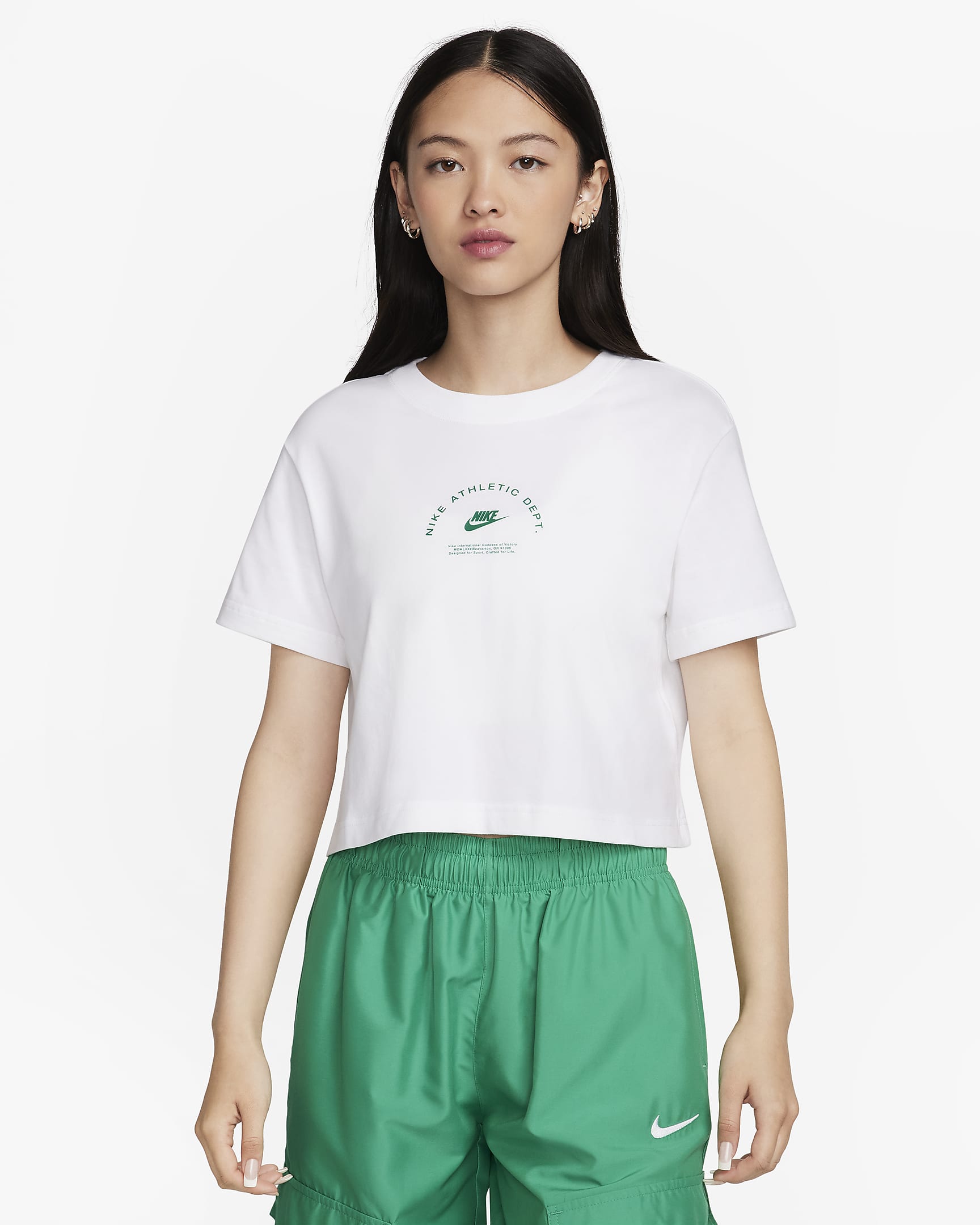 Nike Sportswear Women's Short-Sleeve Crop Top - White/Malachite/Black