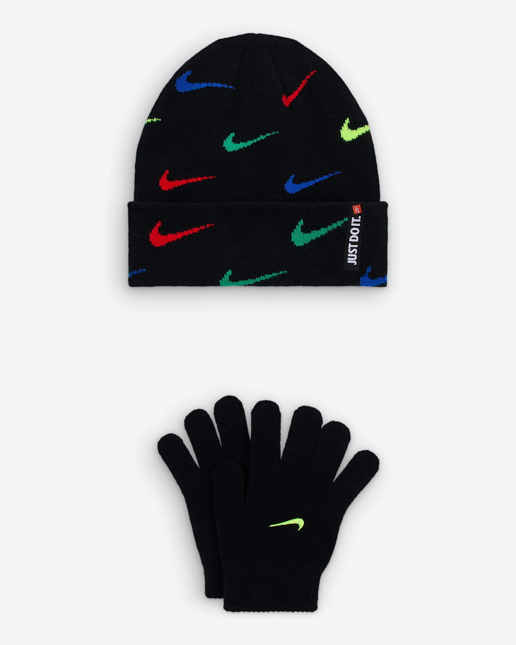 Nike Swoosh Repeat Beanie and Gloves Set Conjunto - Niño/a - Negro/Multicolor