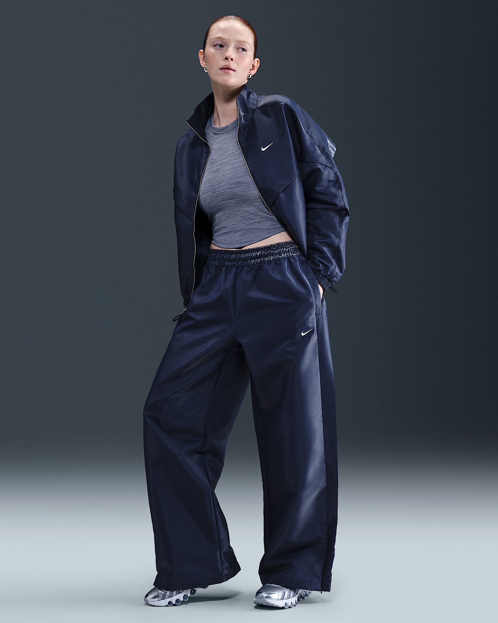 Nike Sportswear Windrunner Women's Shine Pants - Midnight Navy/Sail