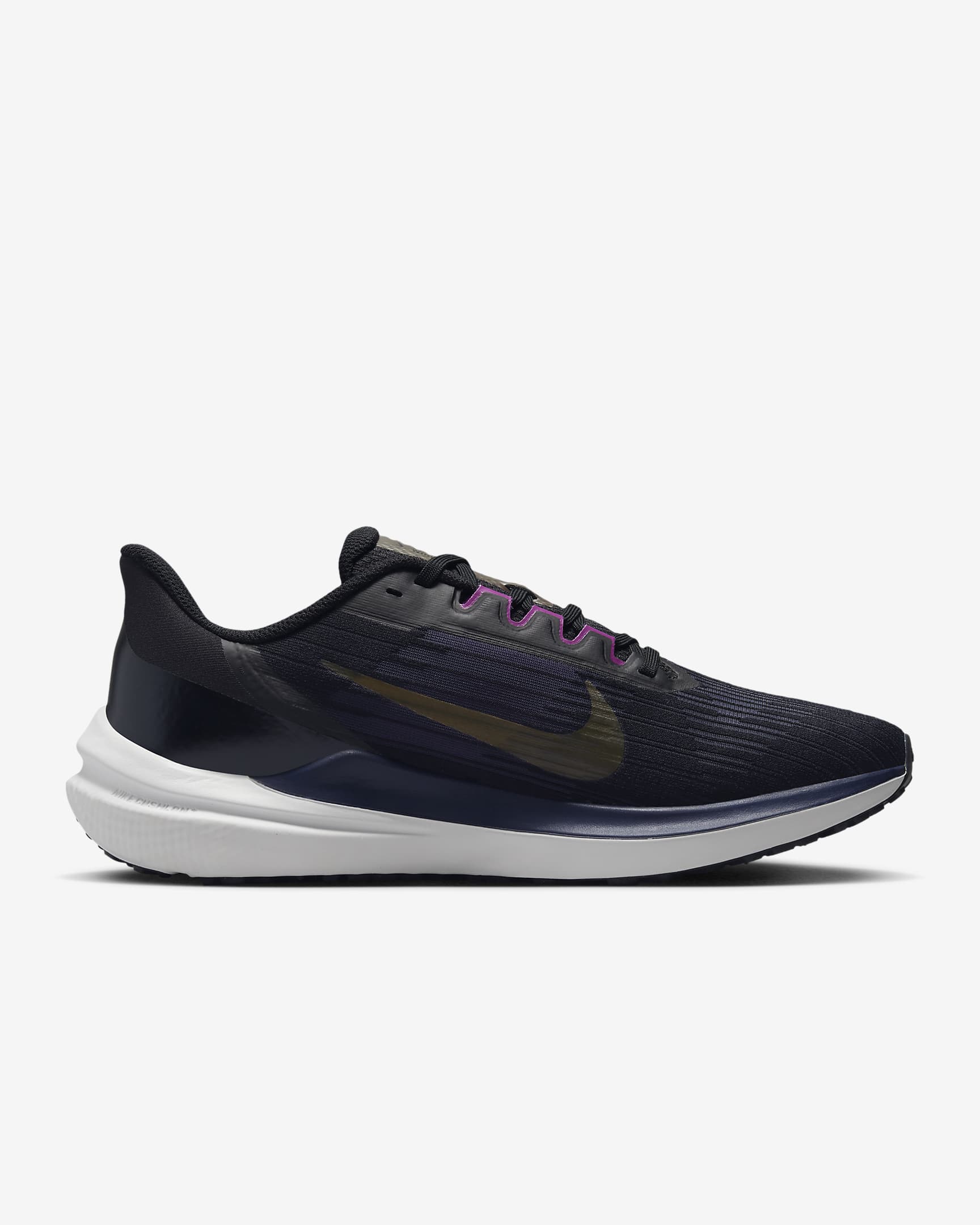 Nike Winflo 9 Men's Road Running Shoes - Black/Blackened Blue/Cave Purple/Gold Suede