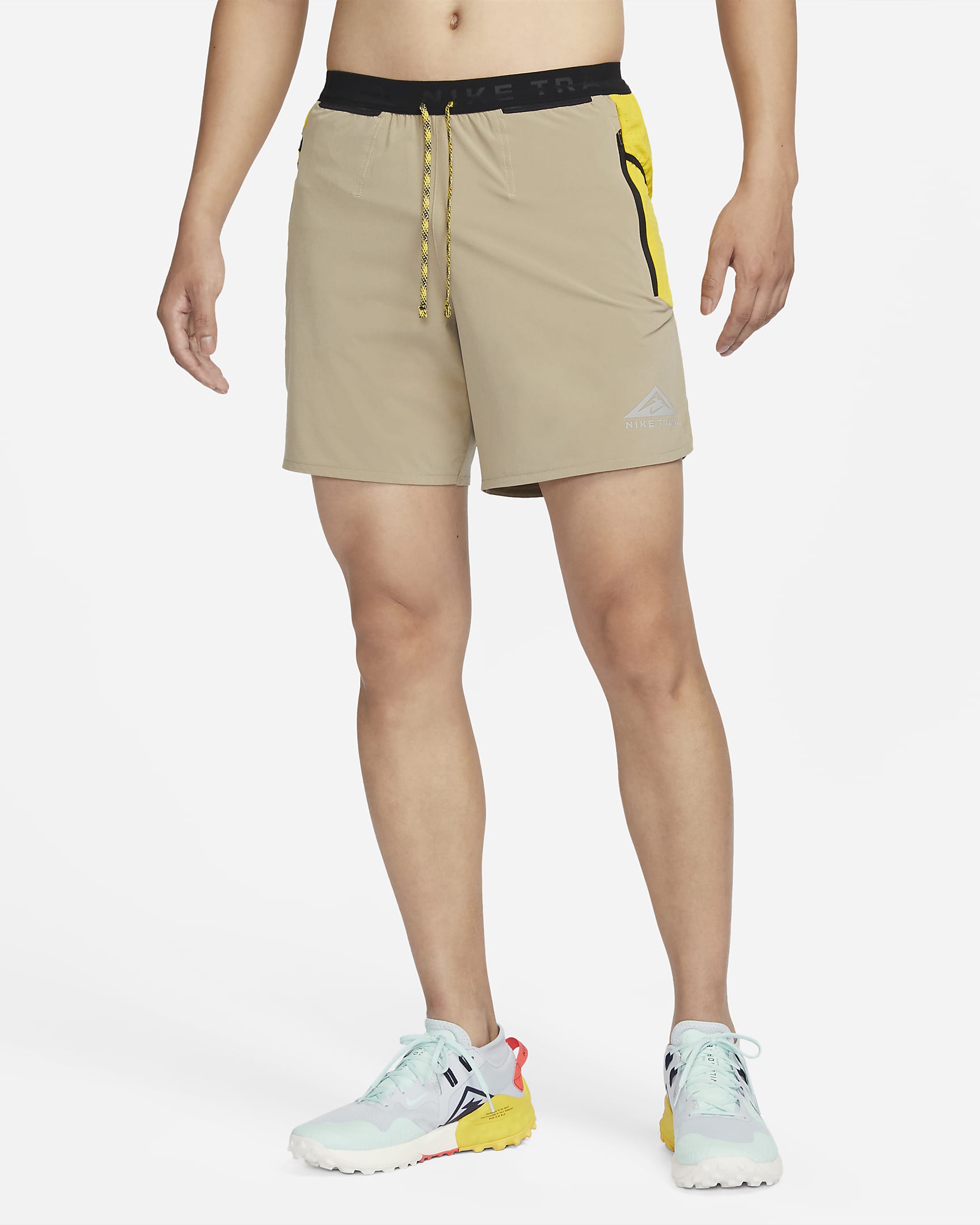 Nike Trail Second Sunrise Men's Dri-FIT 7" Brief-Lined Running Shorts - Khaki/Vivid Sulfur/Coconut Milk