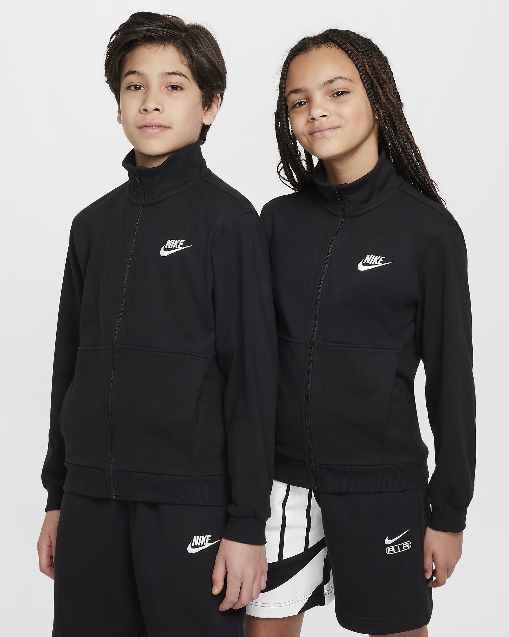 Nike Sportswear Club 大童全長式拉鍊針織外套 - 黑色/黑色/白色