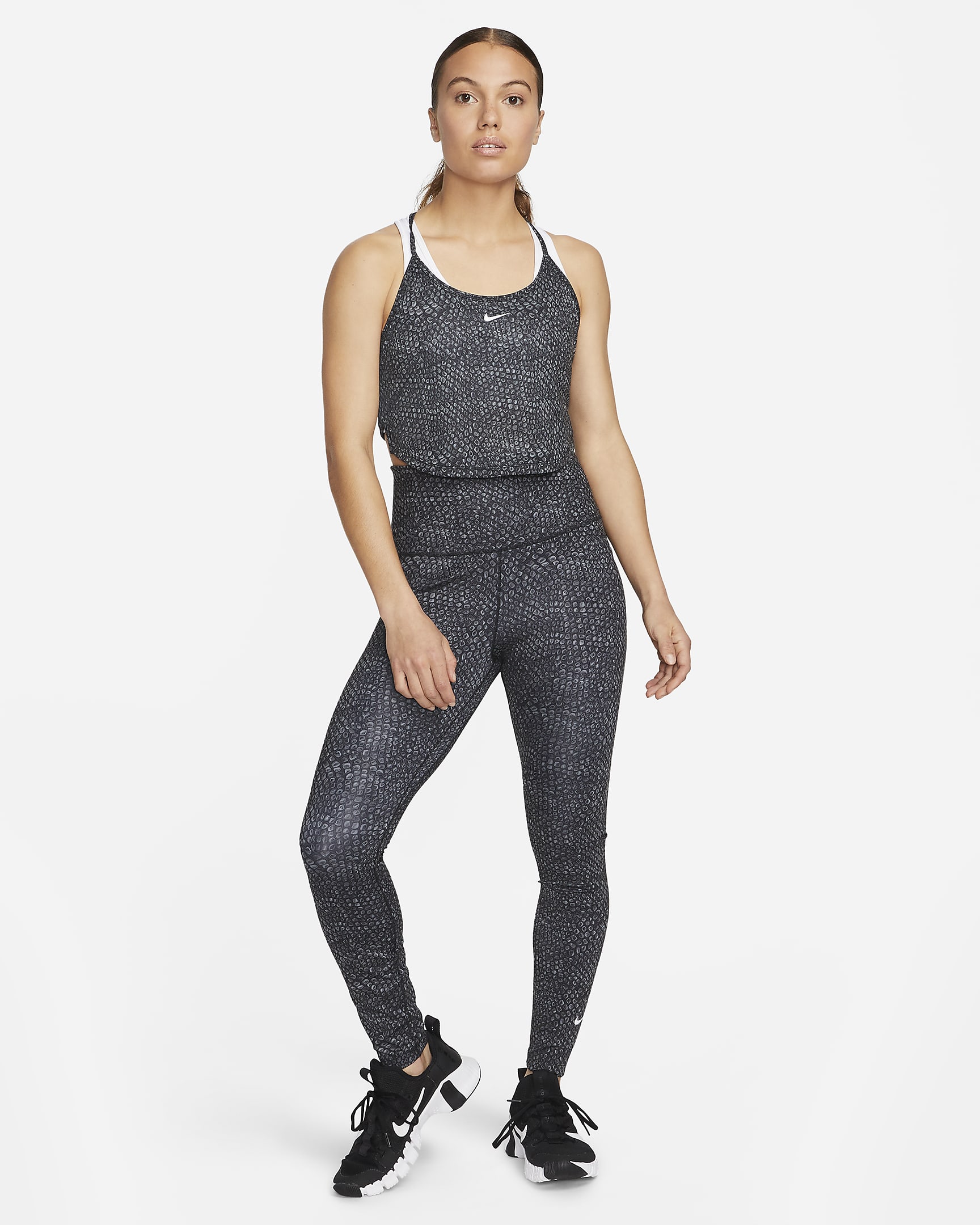 Nike Dri-FIT One kort singlet med trykk til dame - Svart/Hvit/Hvit