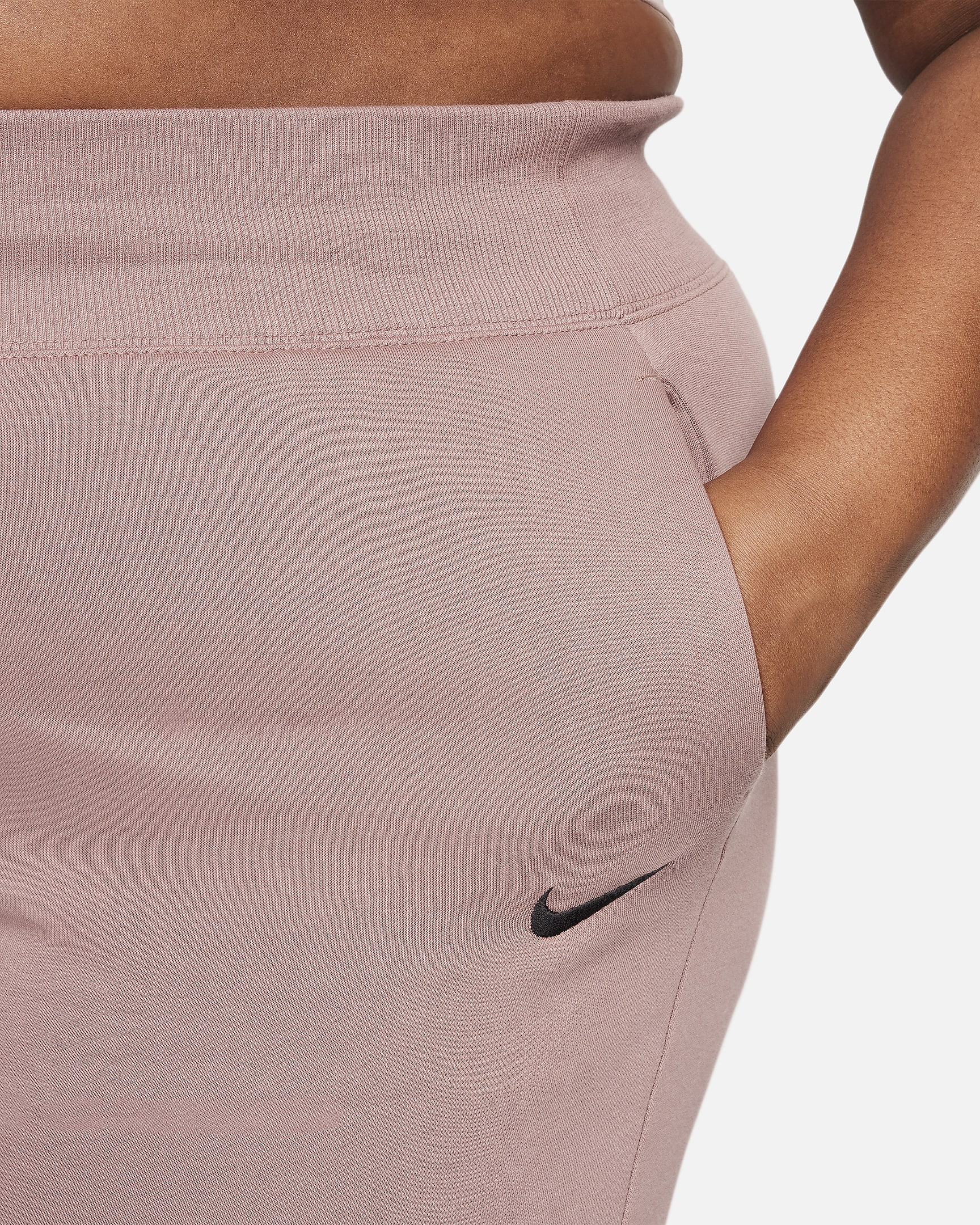 Nike Sportswear Phoenix Fleece ekstra store sweatpants med høyt liv til dame (Plus Size) - Smokey Mauve/Svart