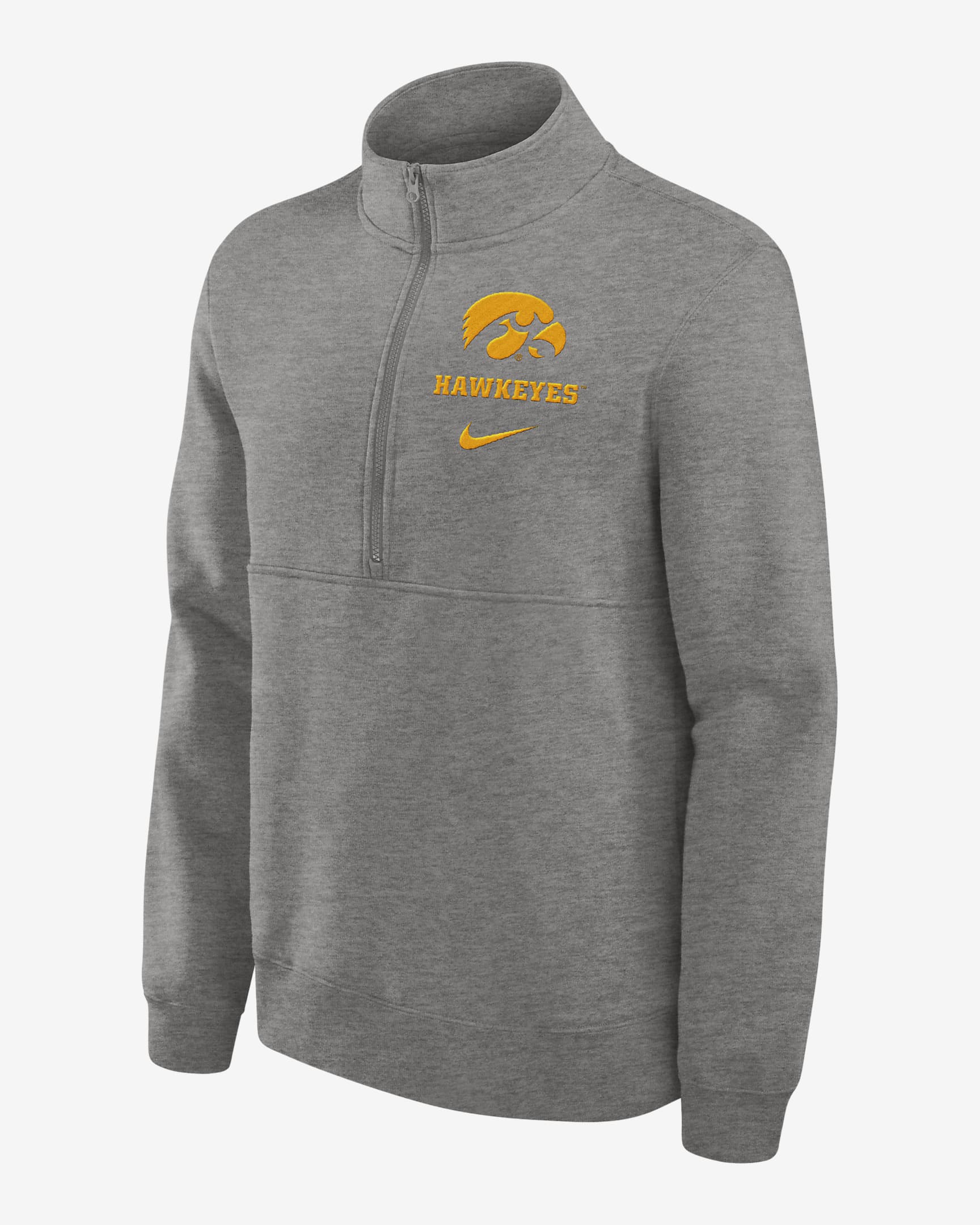 Iowa Hawkeyes Primetime Club Men's Nike College 1/2-Zip Crew - Grey Heather