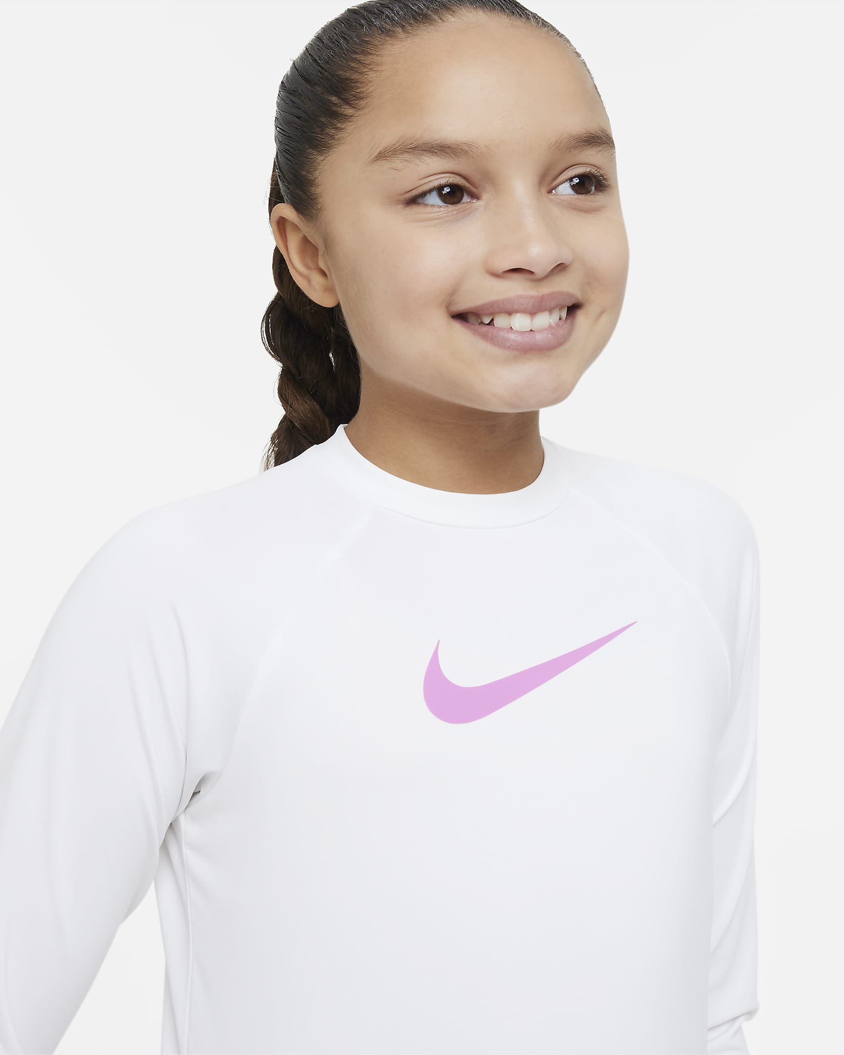 Camiseta Hydroguard de manga larga para niña talla grande Nike Swoosh - Blanco