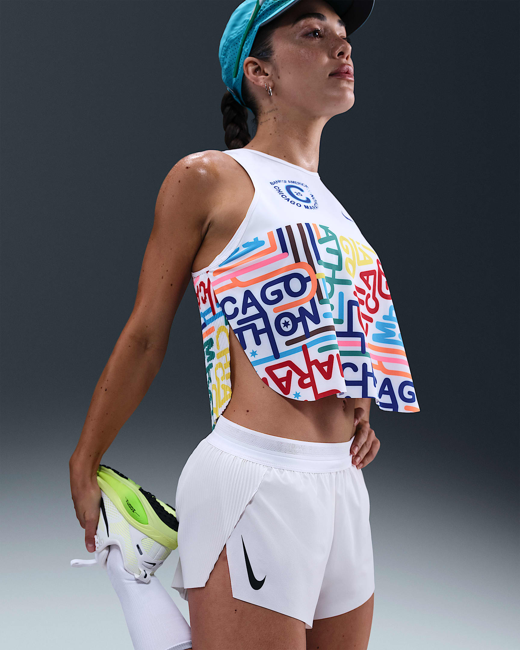 Nike AeroSwift Women's Dri-FIT ADV Running Tank top - White/University Red/Light Current Blue/Deep Night