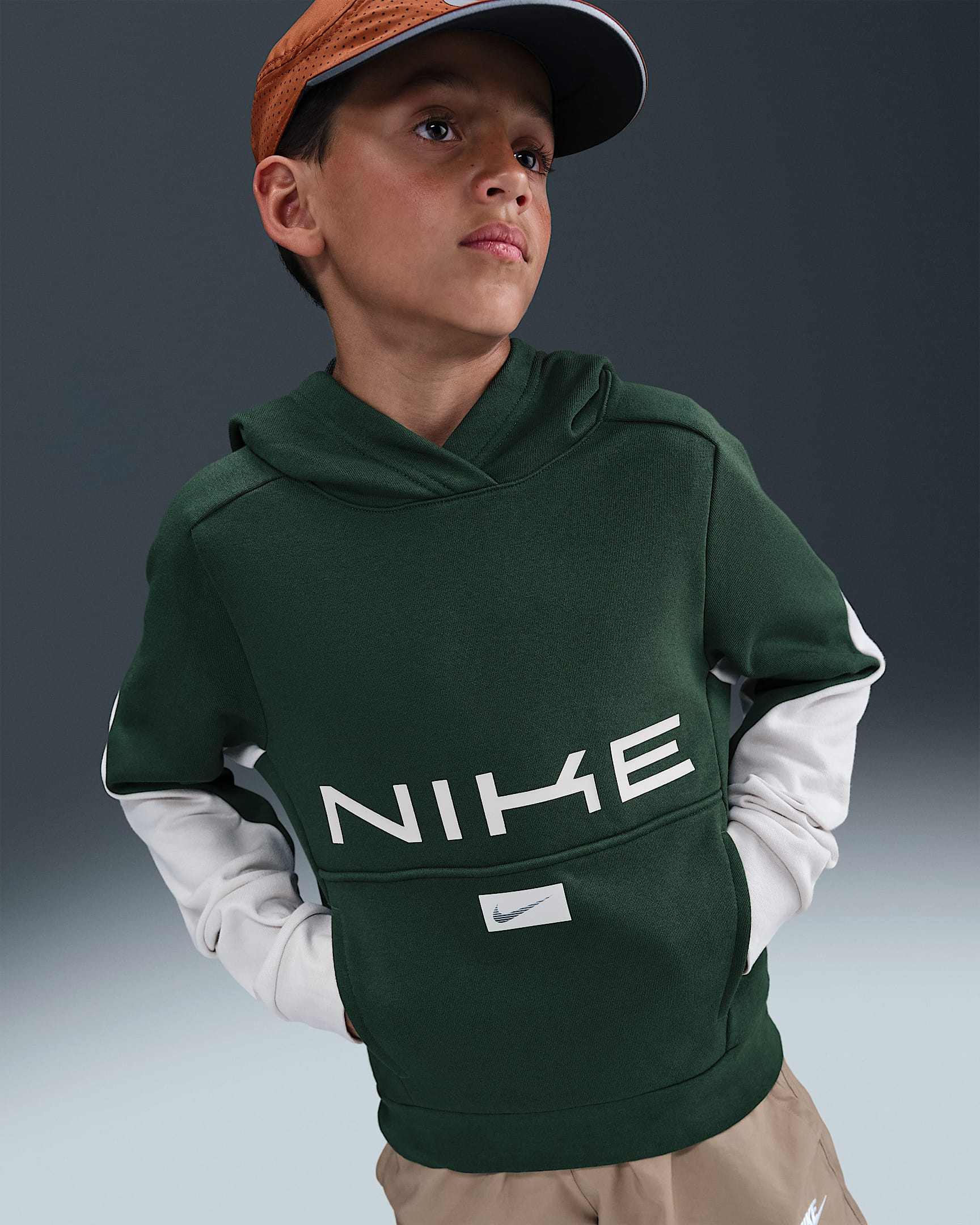 Nike Multi Big Kids' Dri-FIT Fleece Pullover Hoodie - Fir/Light Orewood Brown/Light Orewood Brown