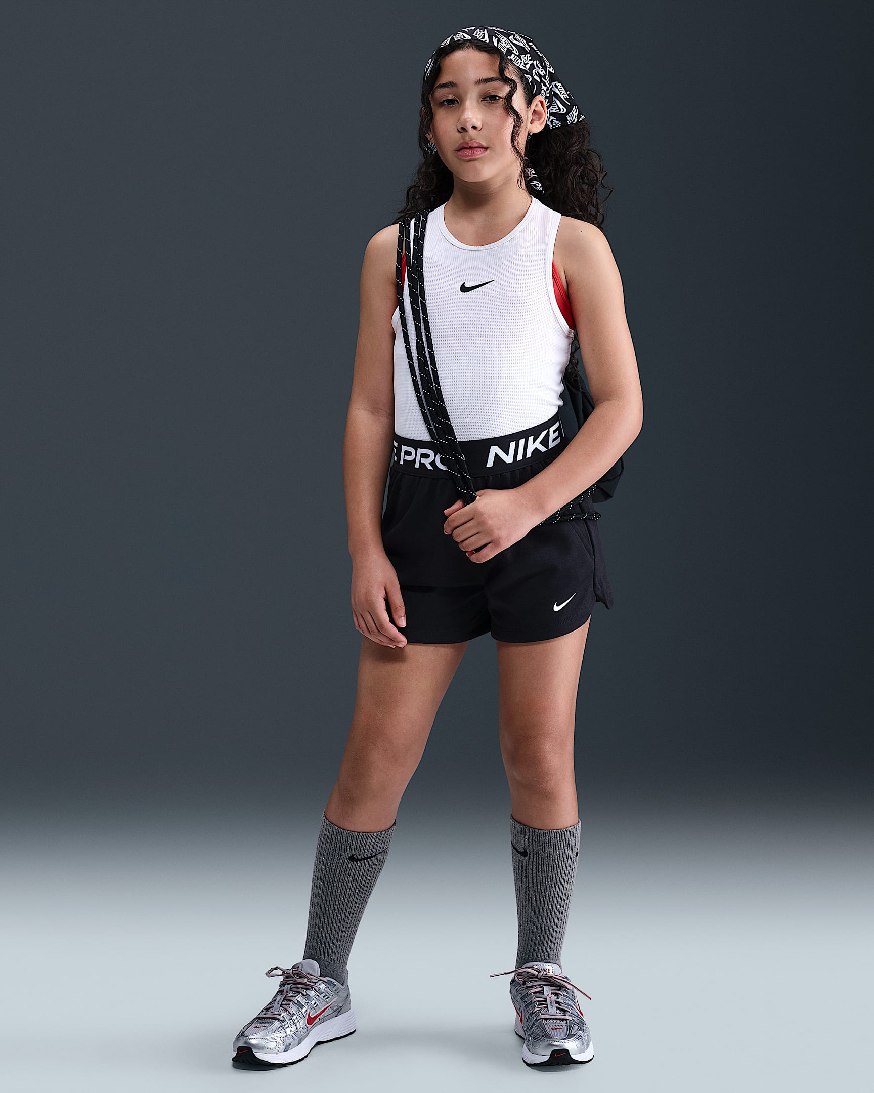 Nike Pro Fleece Older Kids' (Girls') Dri-FIT Shorts - Black/Black/Black/White