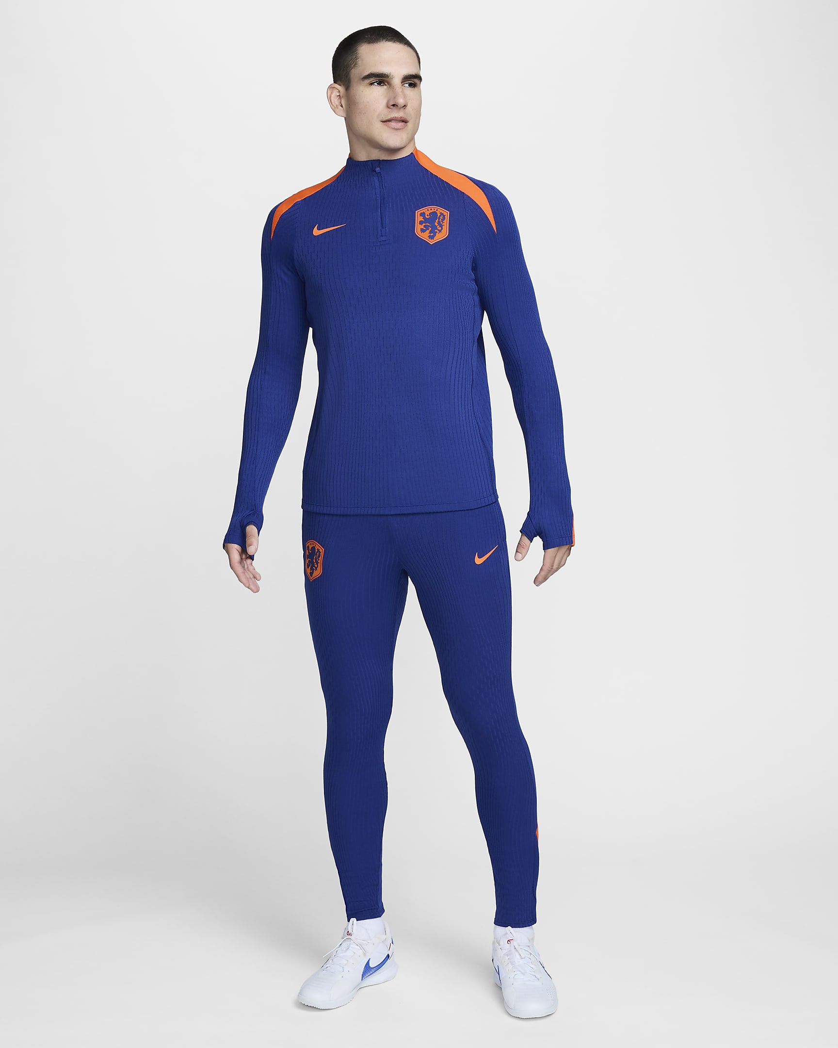 Pantalon de foot en maille Nike Dri-FIT ADV Pays-Bas Strike Elite pour homme - Deep Royal Blue/Safety Orange/Safety Orange