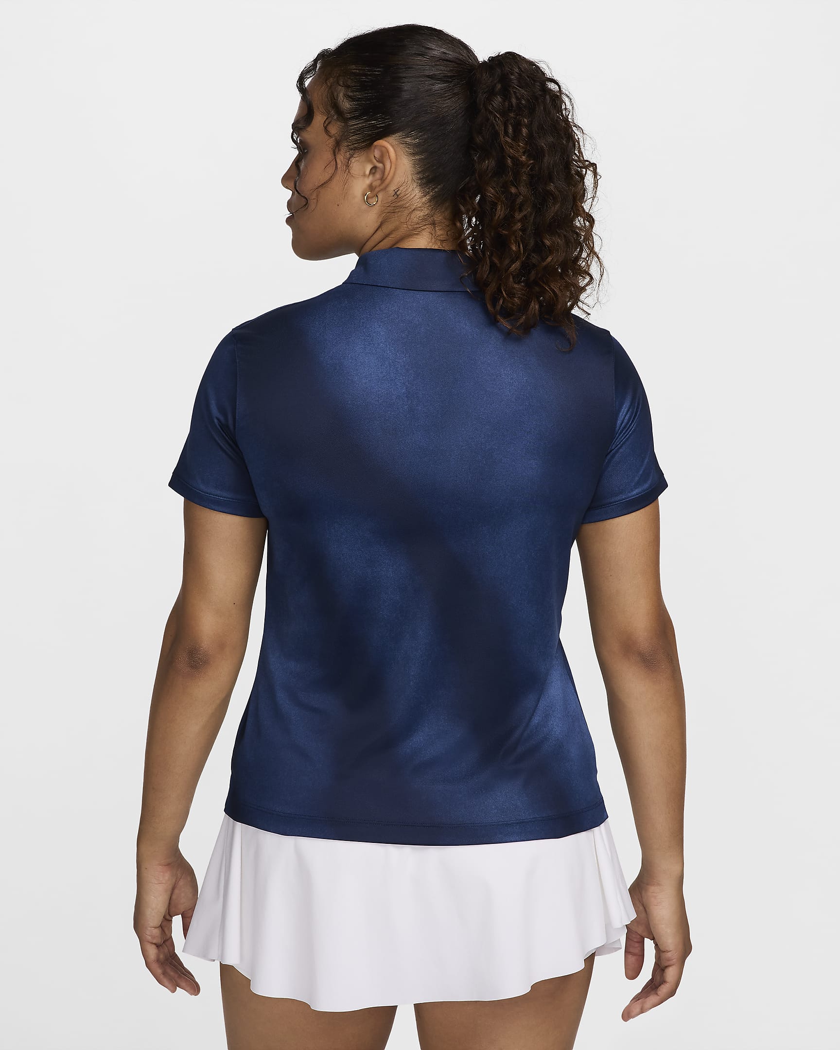 Polo de golfe estampado de manga curta Dri-FIT Nike Victory para mulher - Mystic Navy/Obsidian/Branco