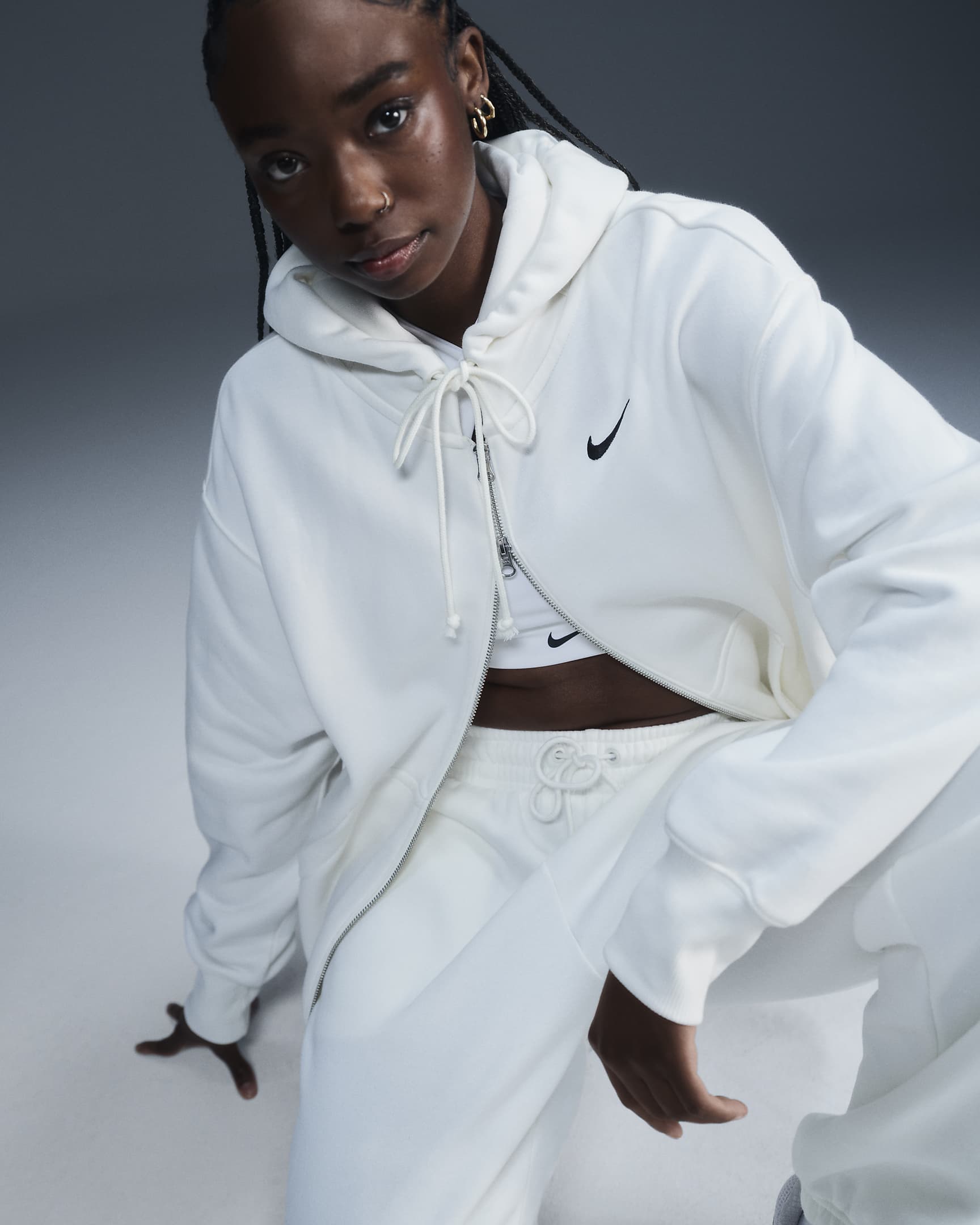 Hoodie folgado com fecho completo Nike Sportswear Phoenix Fleece para mulher - Sail/Preto