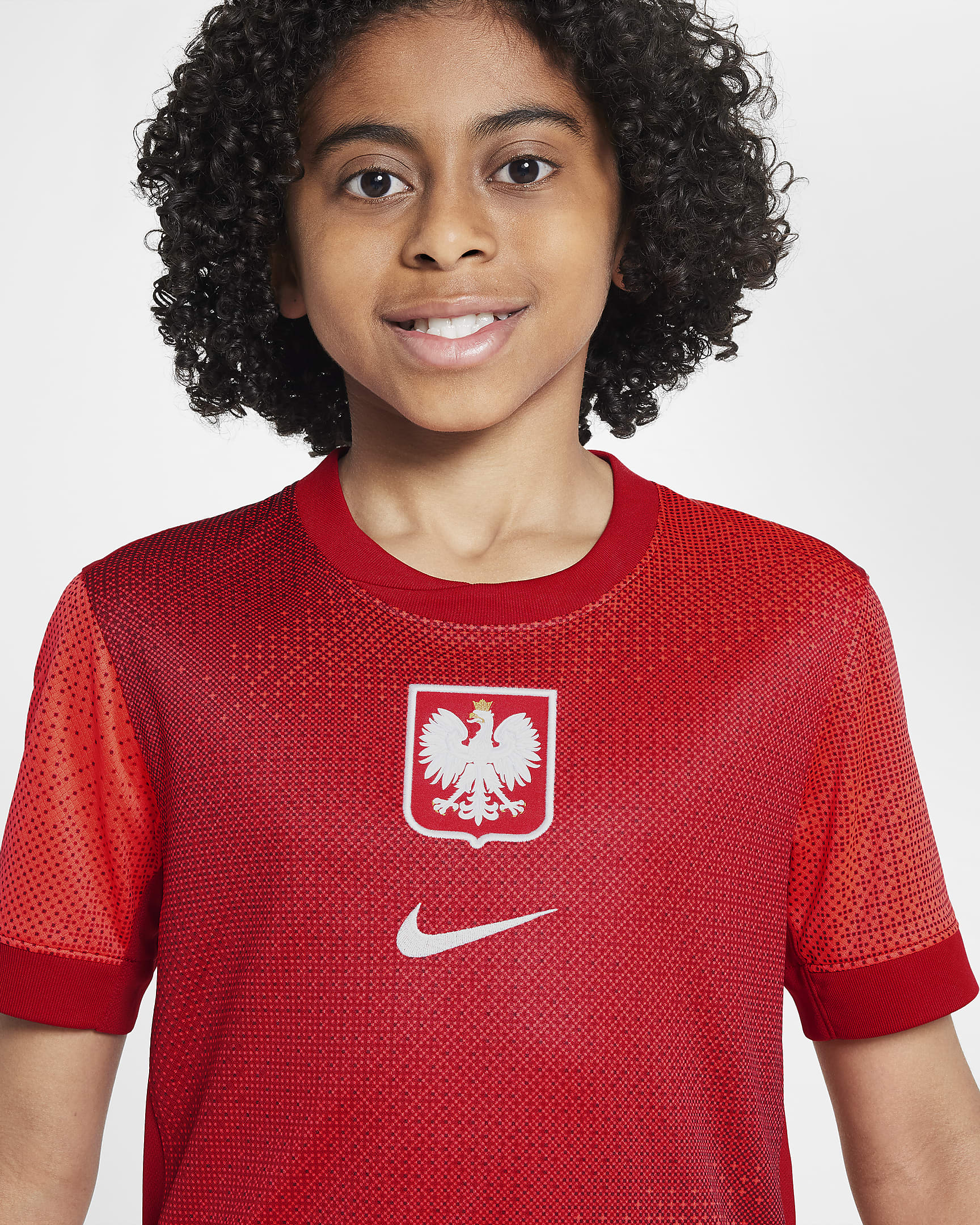 Lengyelország 2024/25 Stadium idegenbeli Nike Dri-FIT replika futballpóló nagyobb gyerekeknek - Bright Crimson/Gym Red/Team Red/Fehér