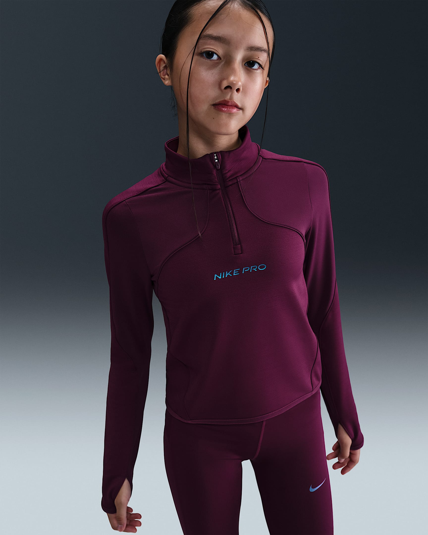 Nike Pro Therma-FIT-Longsleeve mit Halbreißverschluss (ältere Kinder, Mädchen) - Bordeaux