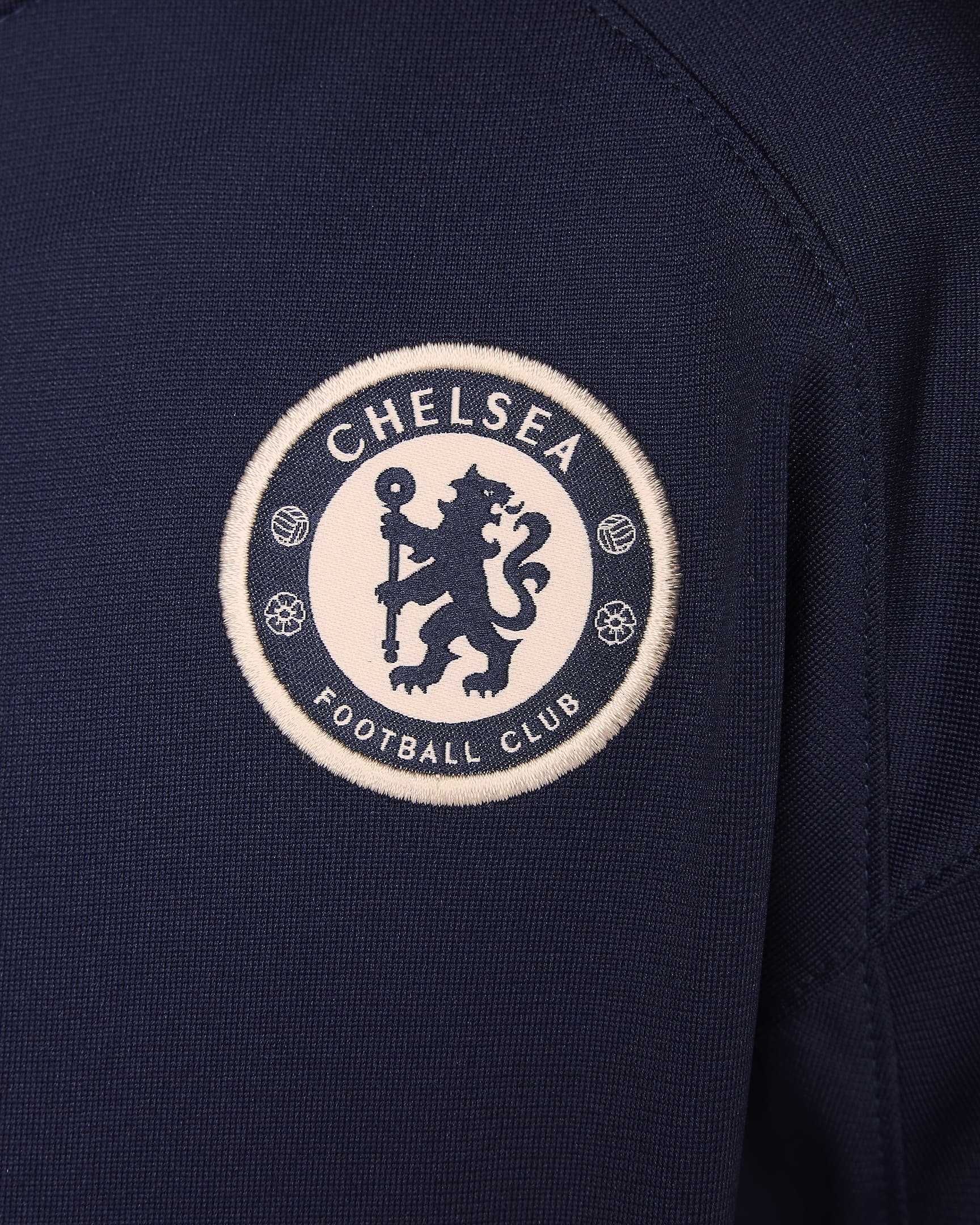 Chelsea F.C. Strike Younger Kids' Nike Dri-FIT Football Knit Tracksuit - Obsidian/Light Photo Blue/Guava Ice