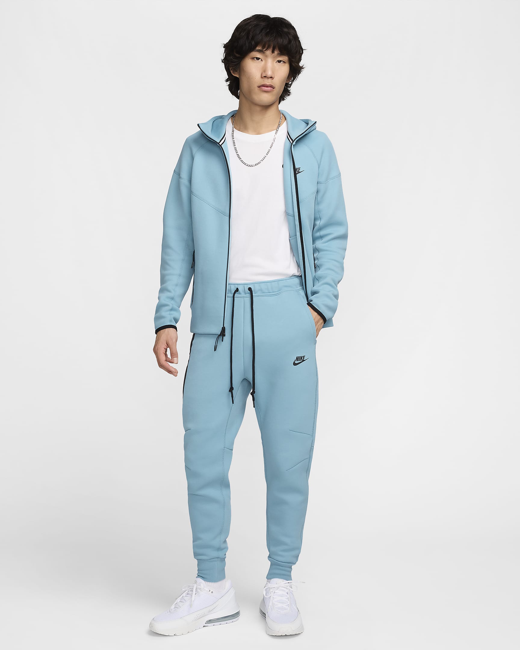 กางเกงจ๊อกกิ้งผู้ชายทรงเข้ารูป Nike Sportswear Tech Fleece - Denim Turquoise/ดำ