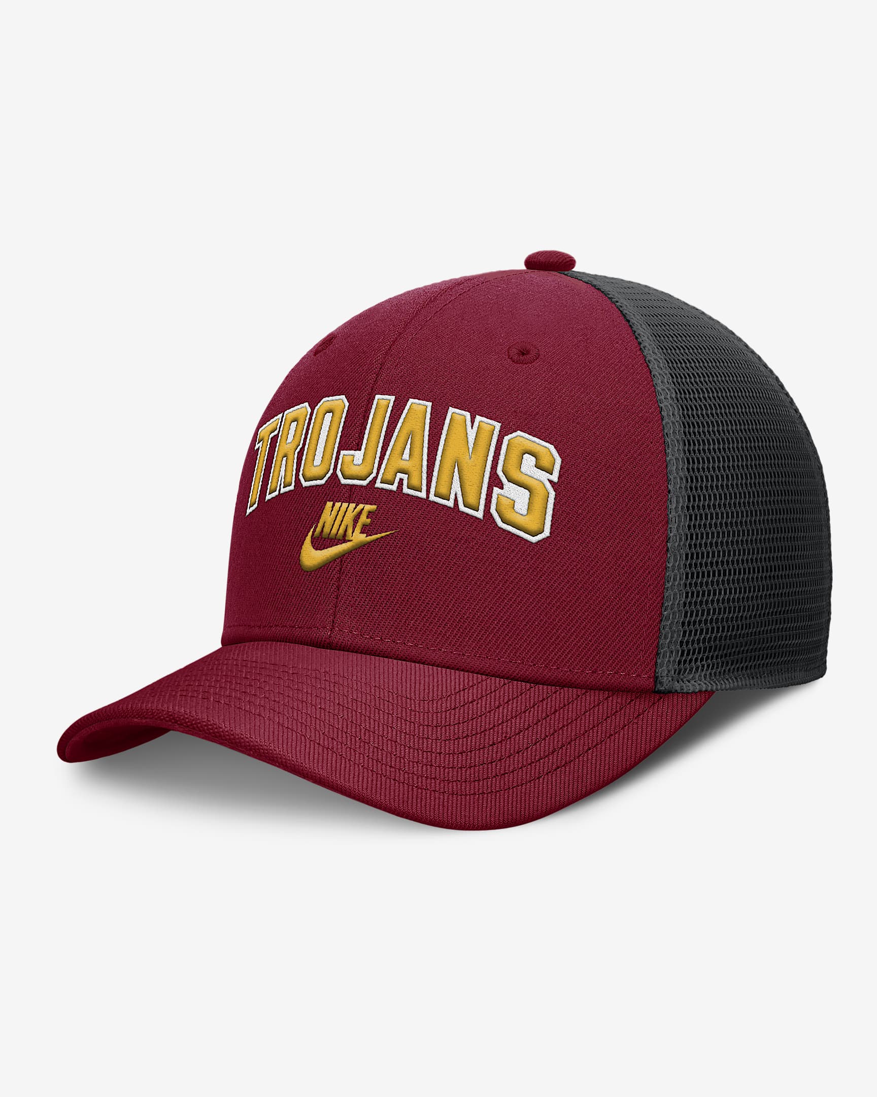 USC Legacy Arch Rise Men's Nike Dri-FIT College Trucker Adjustable Hat - Crimson