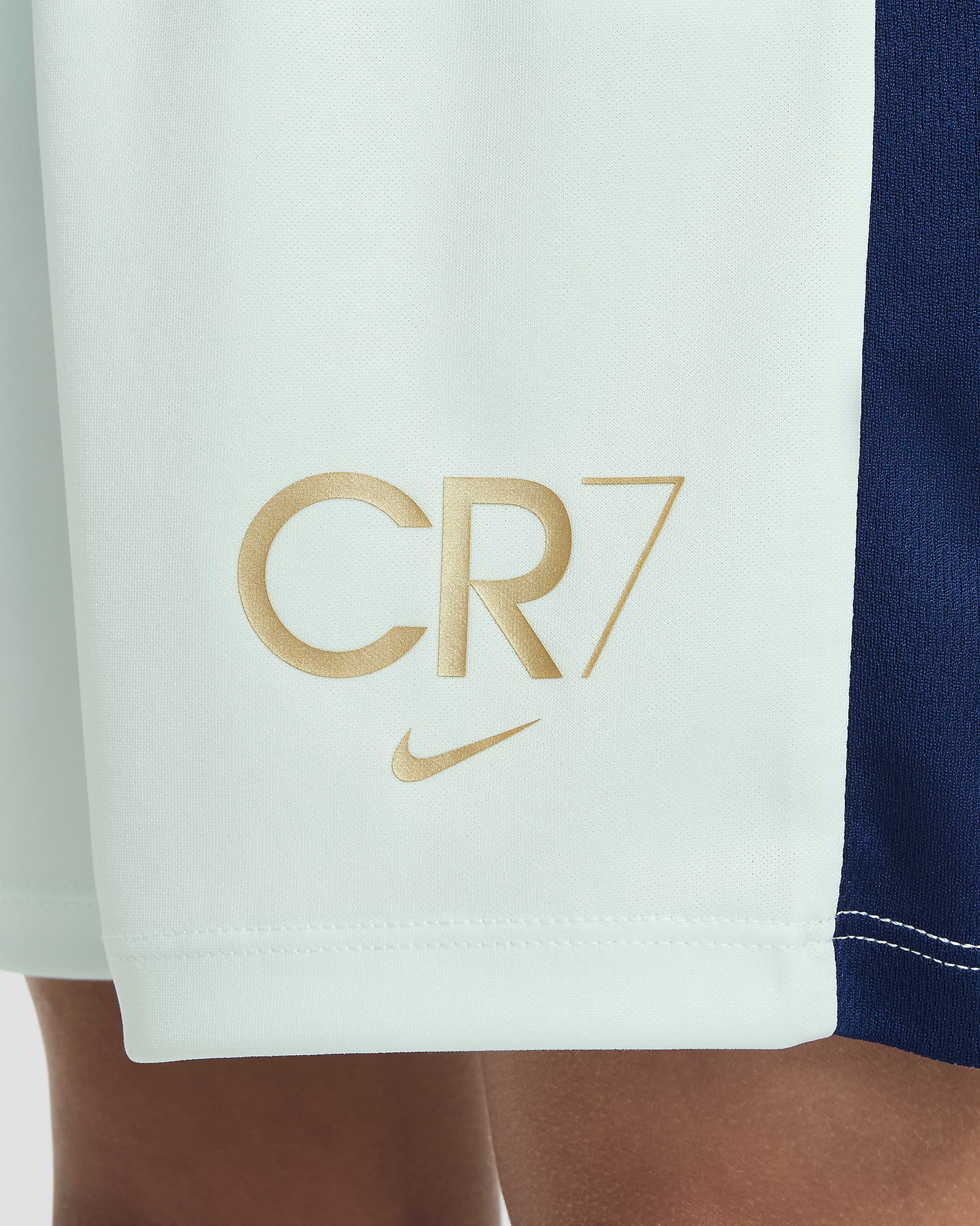 Spodenki piłkarskie dla dużych dzieci Dri-FIT CR7 Academy23 - Barely Green/Blue Void/Metallic Gold