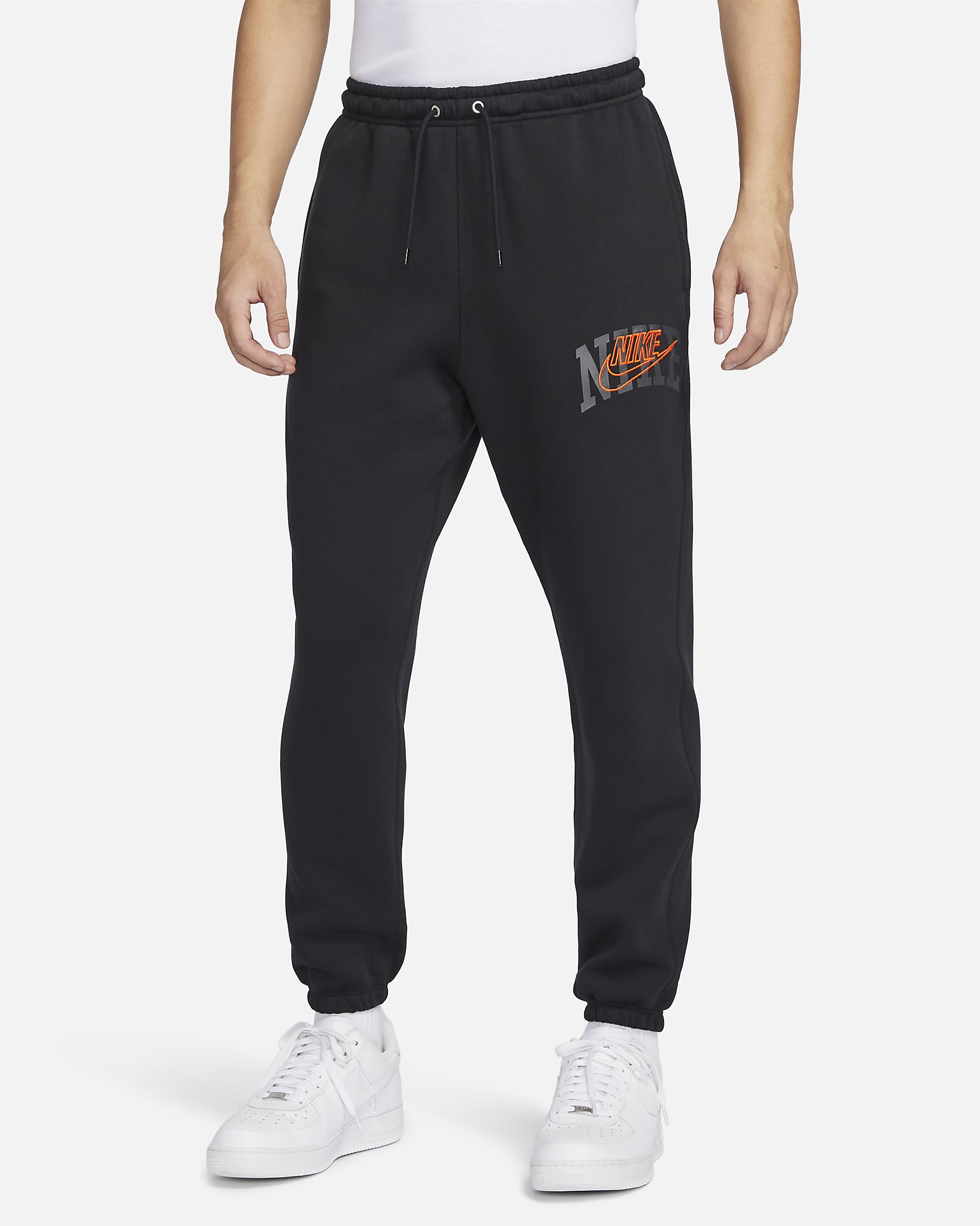 Nike Club Fleece Men's Cuffed Pants - Black/Safety Orange