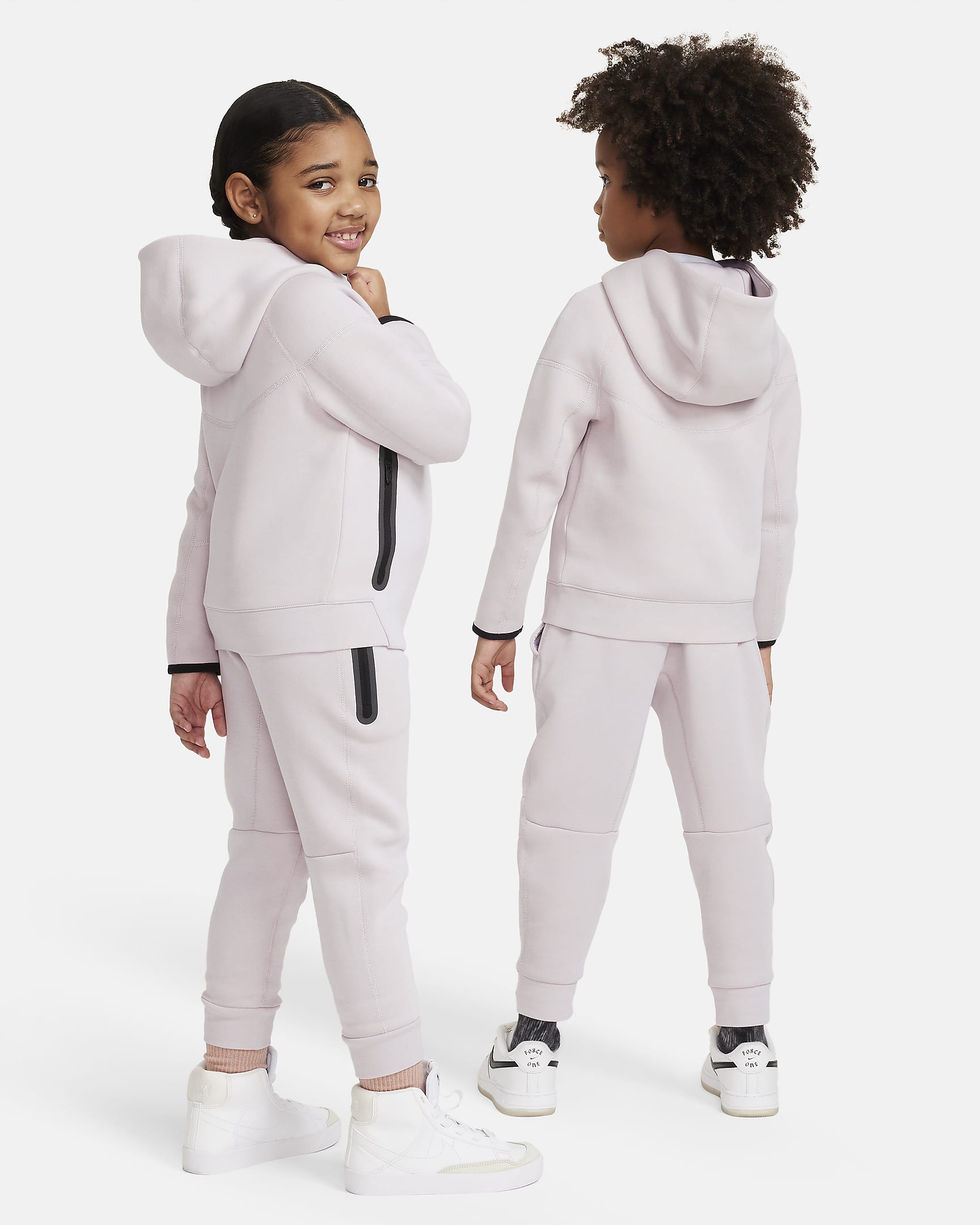 Tvådelat set Nike Sportswear Tech Fleece med huvtröja med hel dragkedja för barn - Platinum Violet