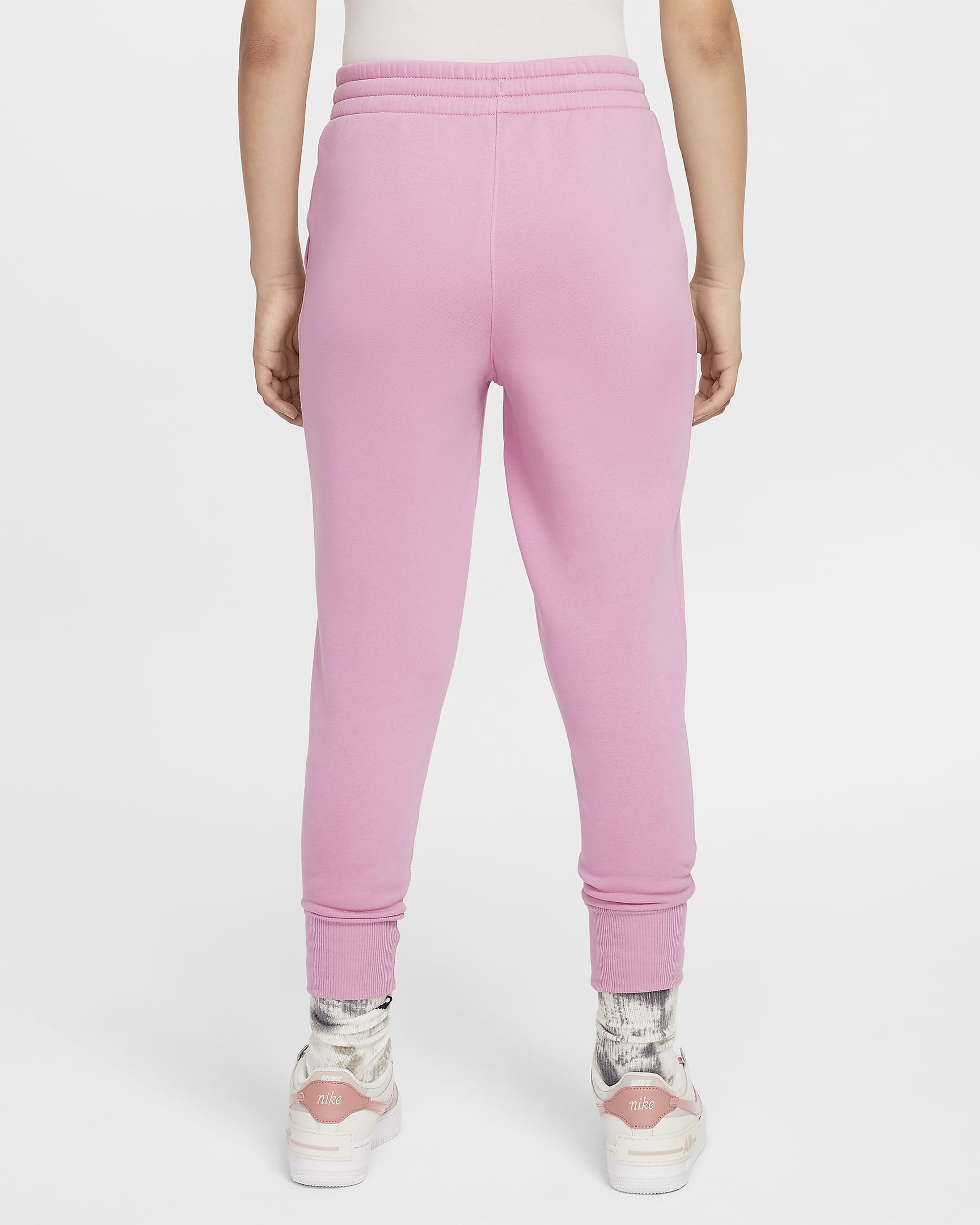 Nike Sportswear Club Fleece Older Kids' (Girls') High-Waisted Fitted Trousers - Magic Flamingo/Magic Flamingo/White