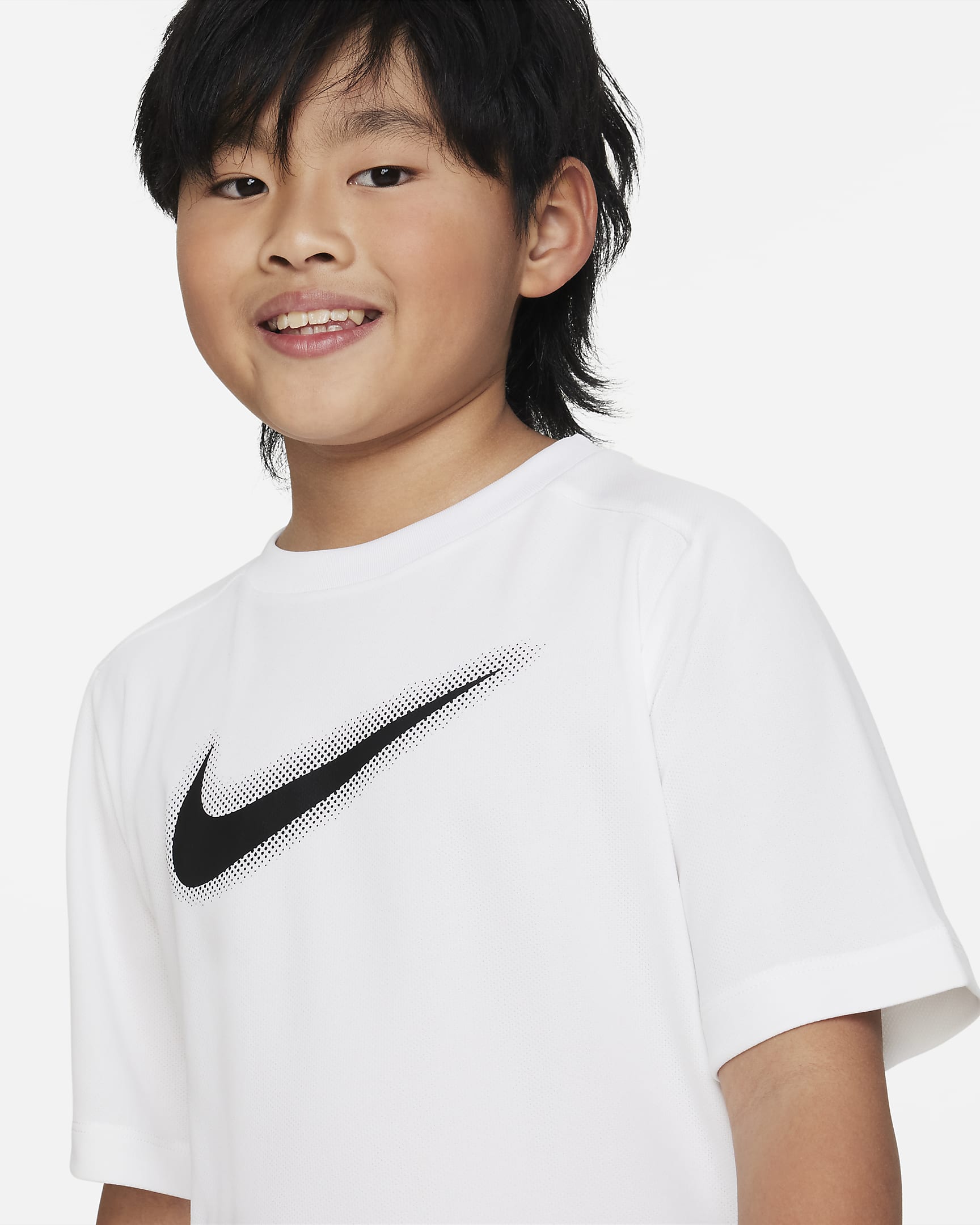 Nike Multi Dri-FIT Trainingsoberteil mit Grafik für ältere Kinder (Jungen) - Weiß/Schwarz