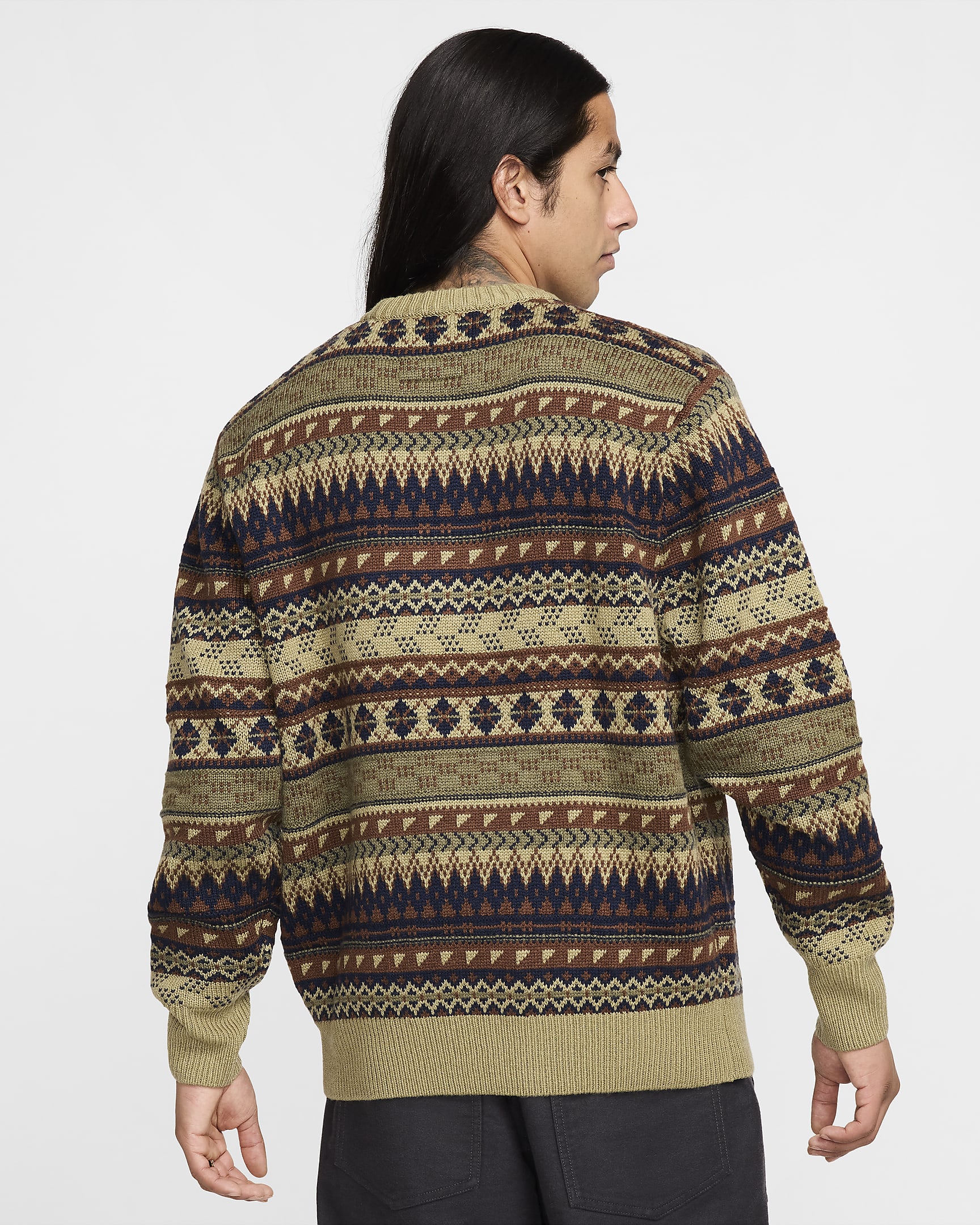 Nike Life Men's Fair Isle Swoosh Jumper - Neutral Olive