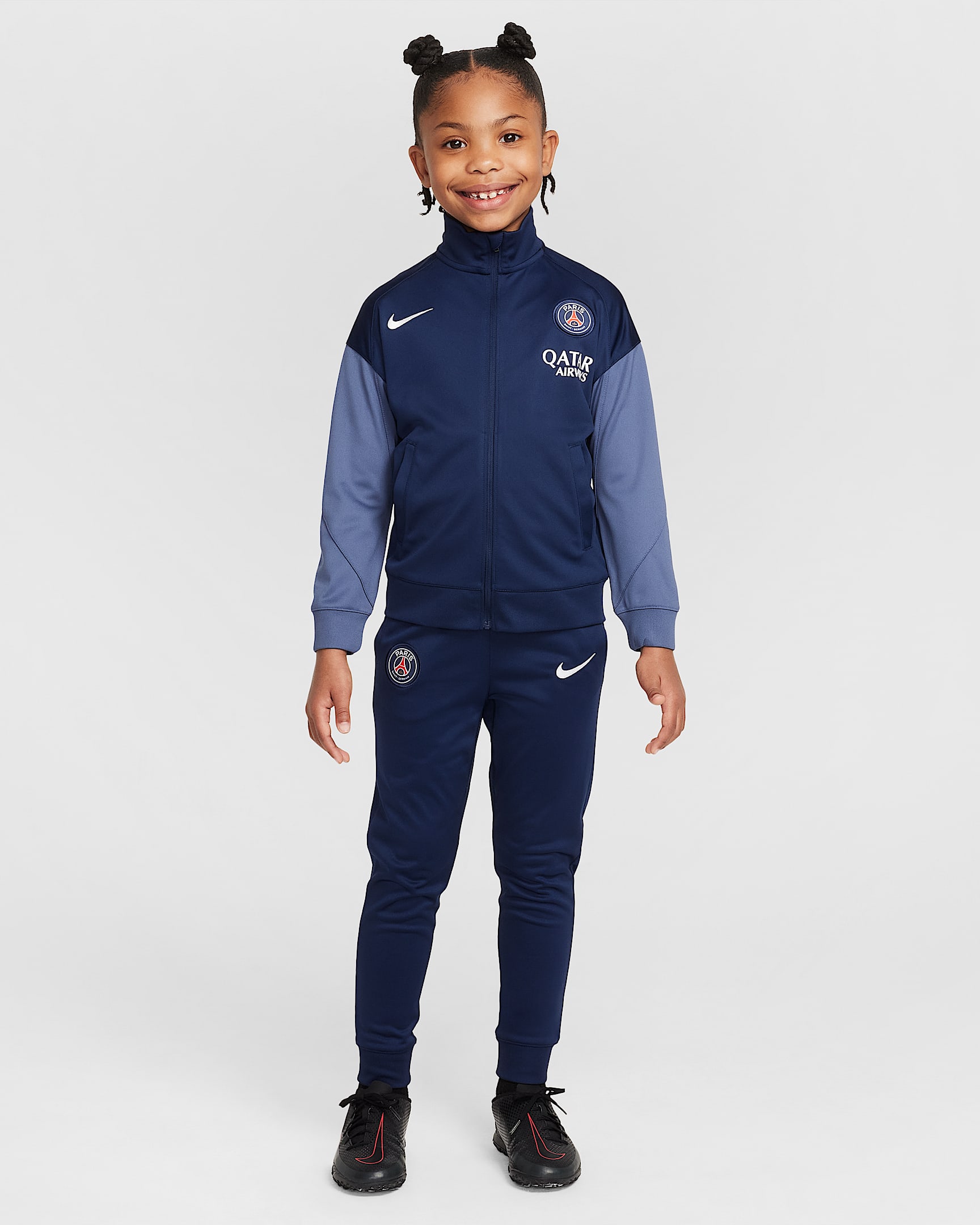 Pleteninová fotbalová sportovní souprava Nike Dri-FIT Paris Saint-Germain Strike pro malé děti - Midnight Navy/Diffused Blue/Bílá