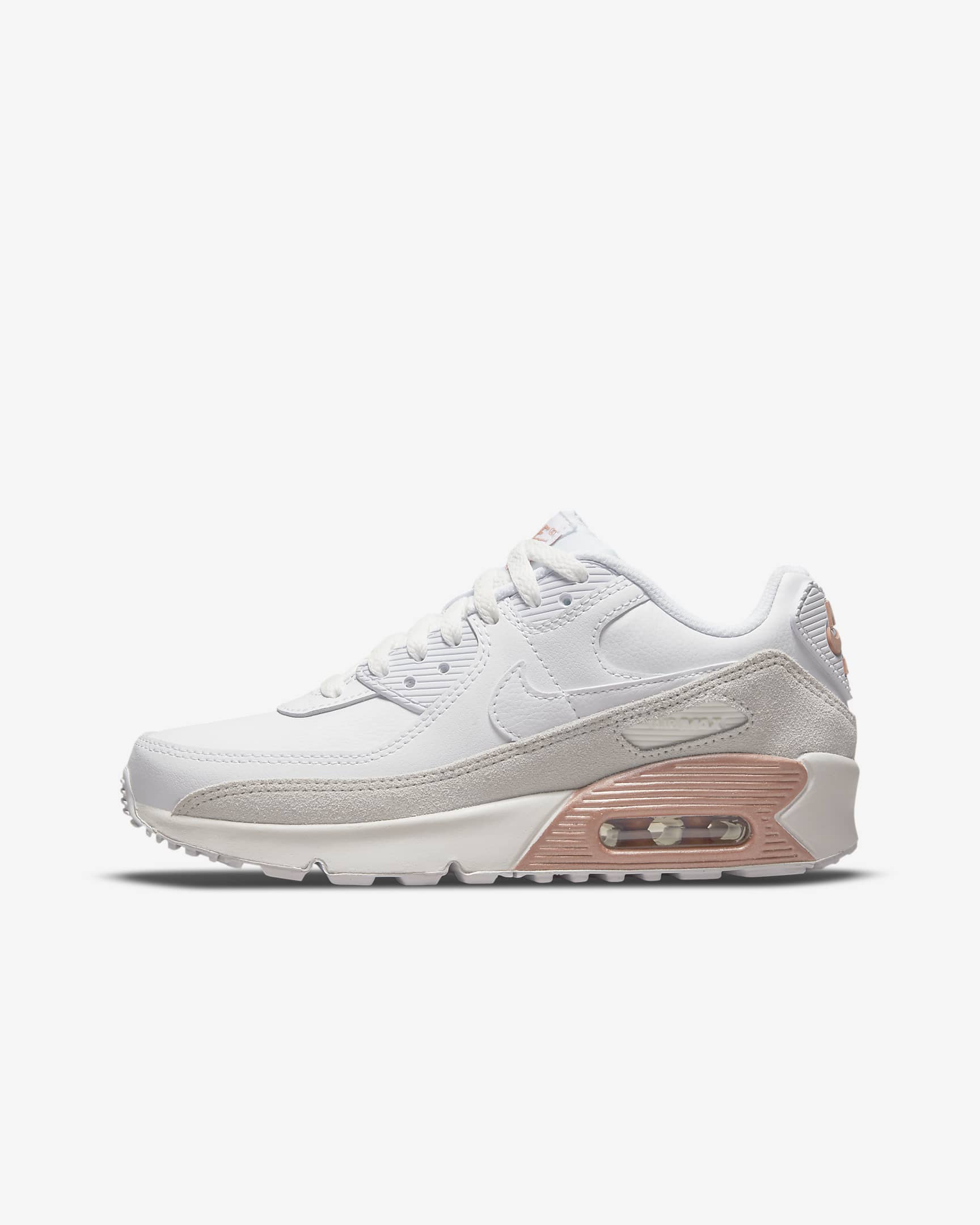 Tenis para niños grandes Nike Air Max 90 LTR - Blanco/Blanco cumbre/Bronce rojo metálico/Blanco