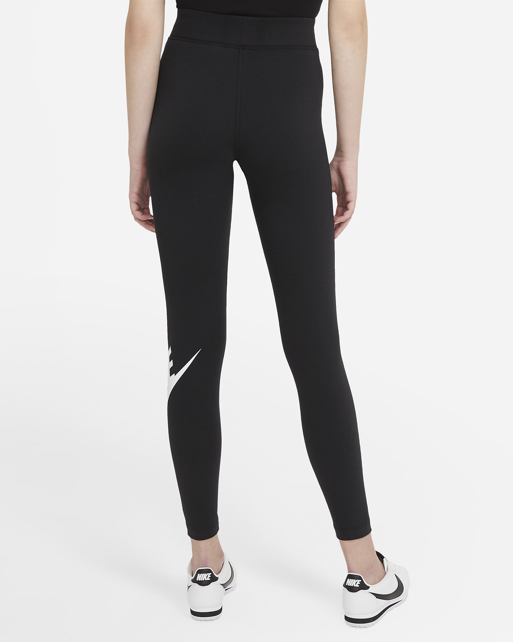 Nike Sportswear Essential-leggings med høj talje og logo til kvinder - sort/hvid