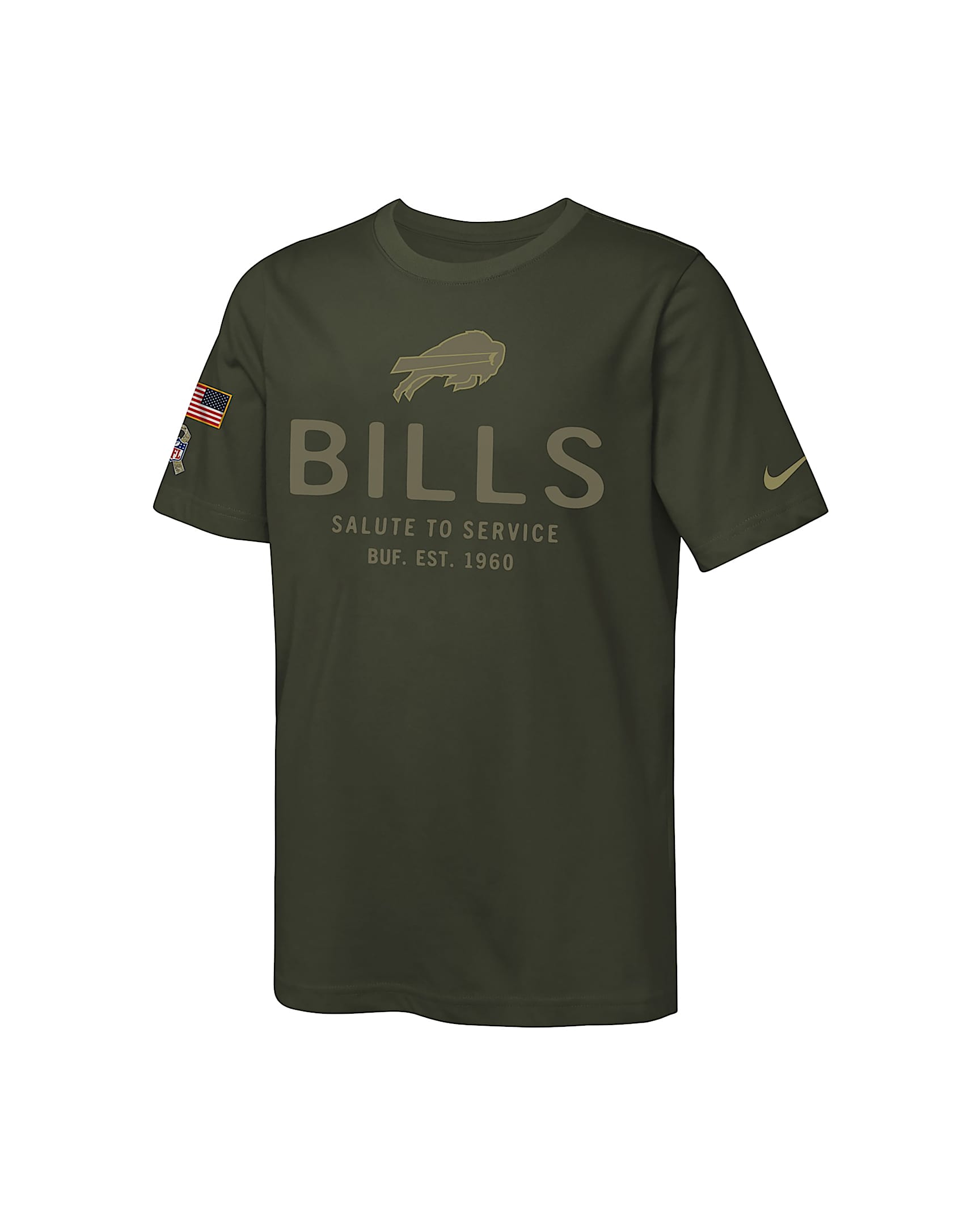 Buffalo Bills Salute to Service Sideline Big Kids’ Nike Dri-FIT NFL T-Shirt - Olive