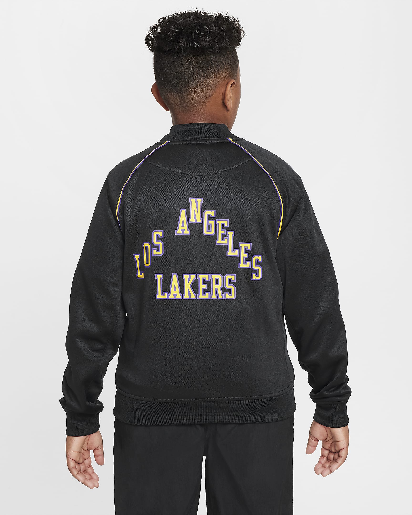 Los Angeles Lakers Showtime City Edition Nike Dri-FIT hosszú ujjú, hosszú cipzáras melegítőfelső nagyobb gyerekeknek - Fekete