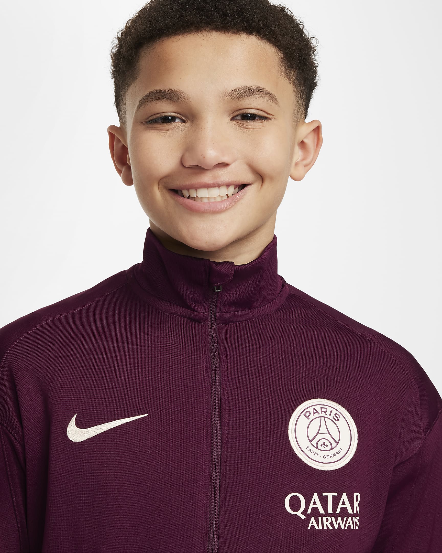 Maskinstrikket Paris Saint-Germain Strike Nike Dri-FIT-fodboldtracksuit til større børn - Bordeaux/Geode Teal/Guava Ice