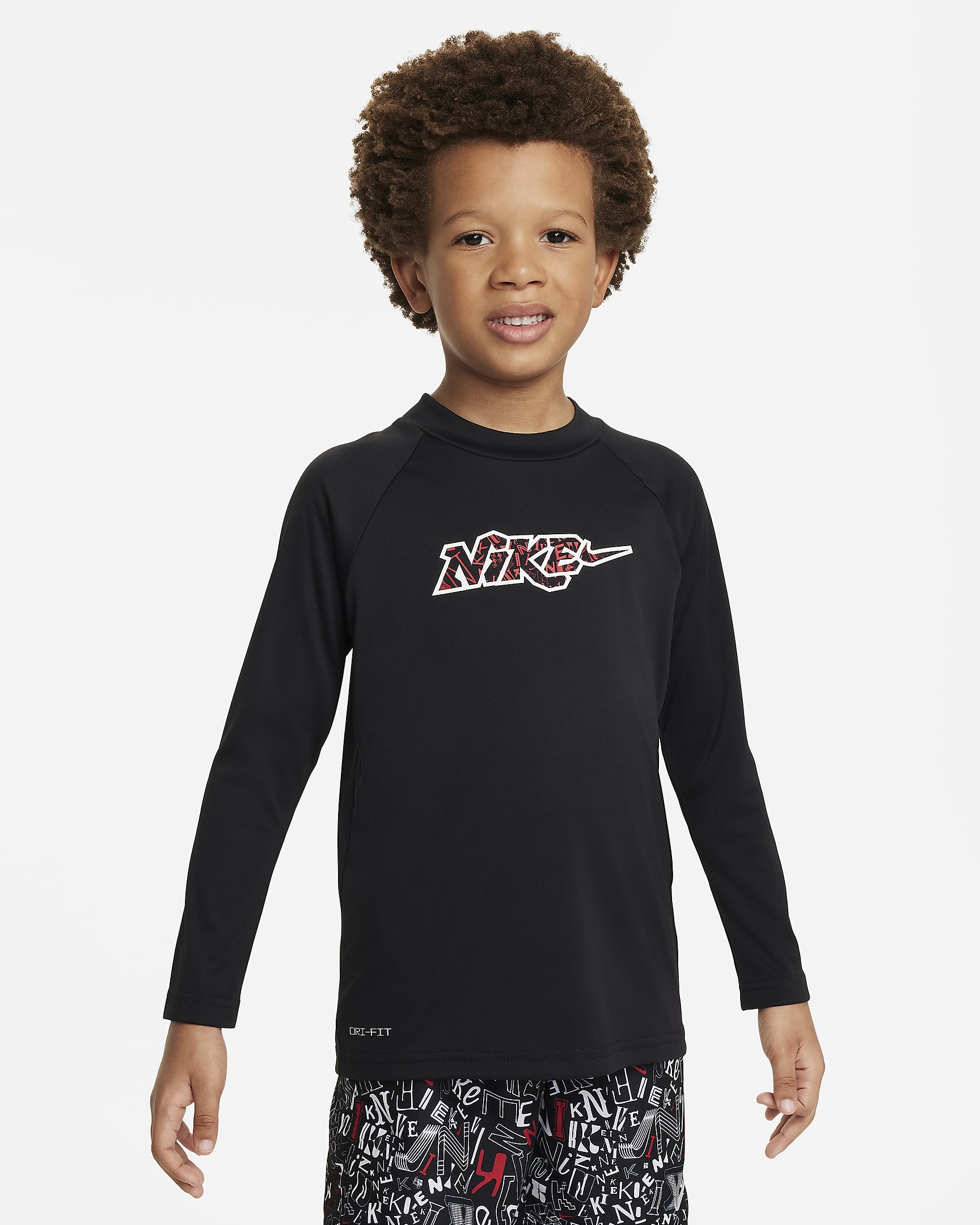 Playera de manga larga Hydroguard para niño talla pequeña Nike Swim - Negro