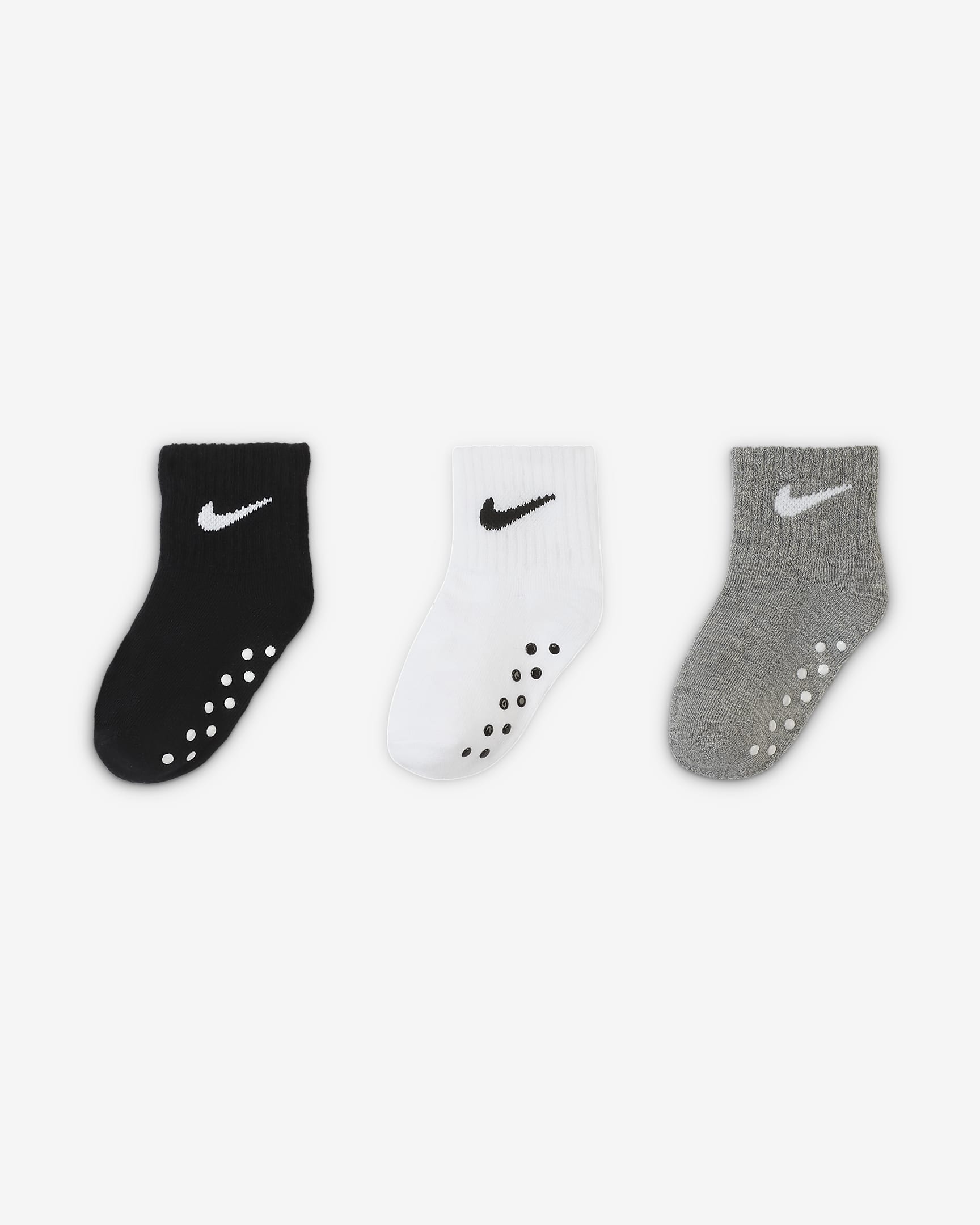 Nike Swoosh enkelsokken met anti-slip voor baby's (3 paar) - Zwart