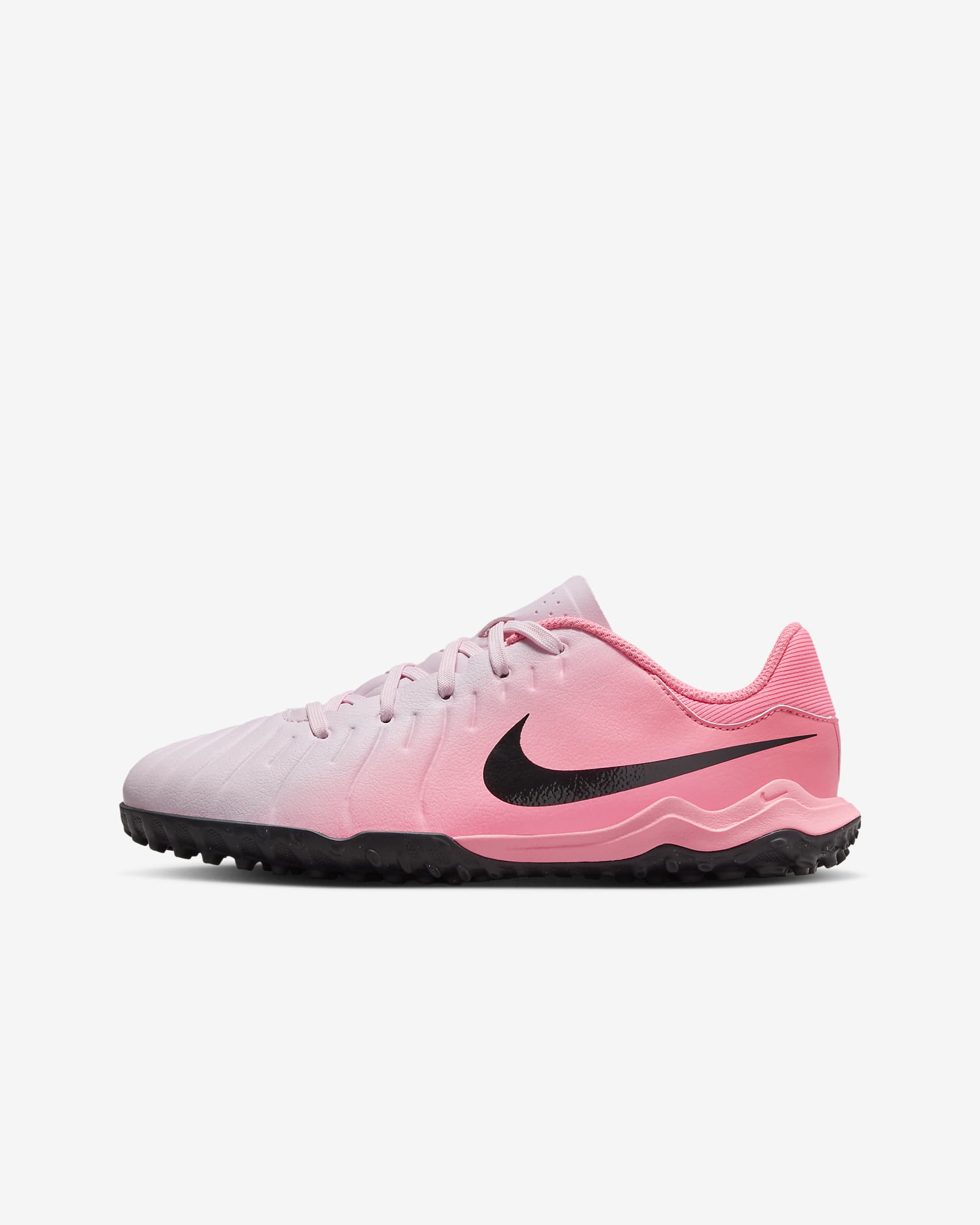 Tacos de fútbol TF de corte low para niños de preescolar y grandes Nike Jr. Tiempo Legend 10 Academy - Espuma rosa/Negro