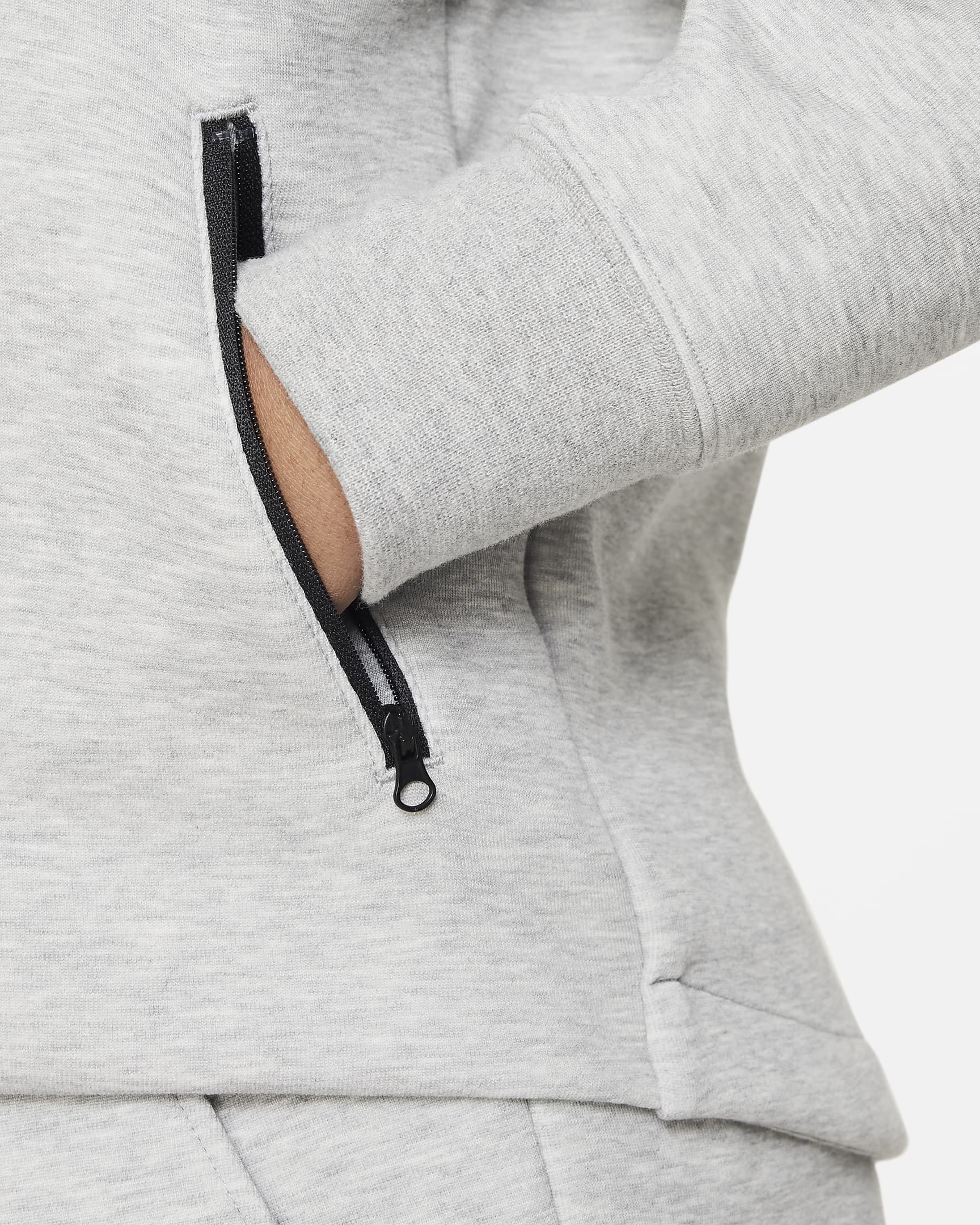 Nike Sportswear Tech Fleece hosszú cipzáras kapucnis pulóver nagyobb gyerekeknek (lányoknak) (bővített méret) - Dark Grey Heather/Fekete/Fekete