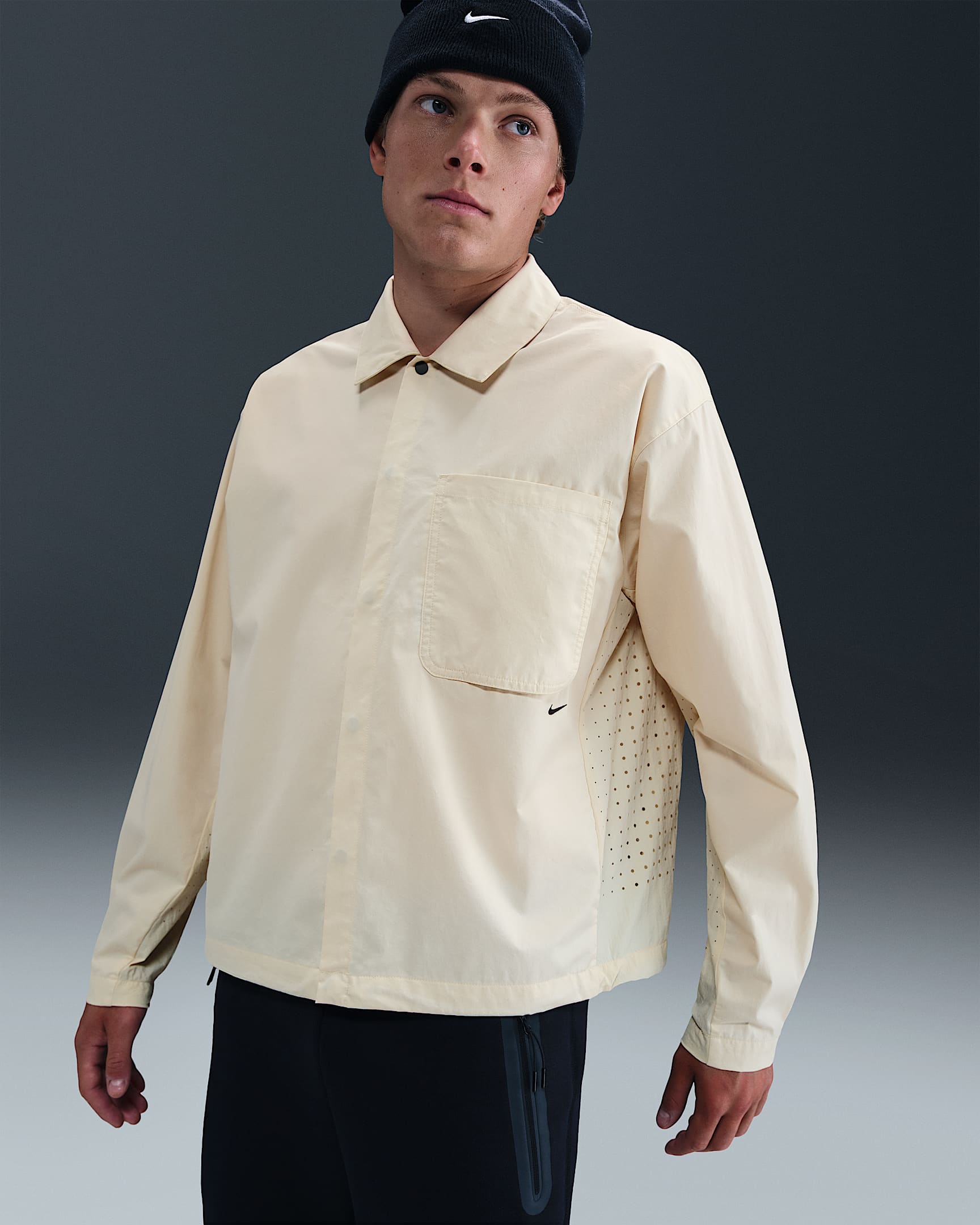 Nike Sportswear Tech Men's Button-Down Top - Light Khaki/Black