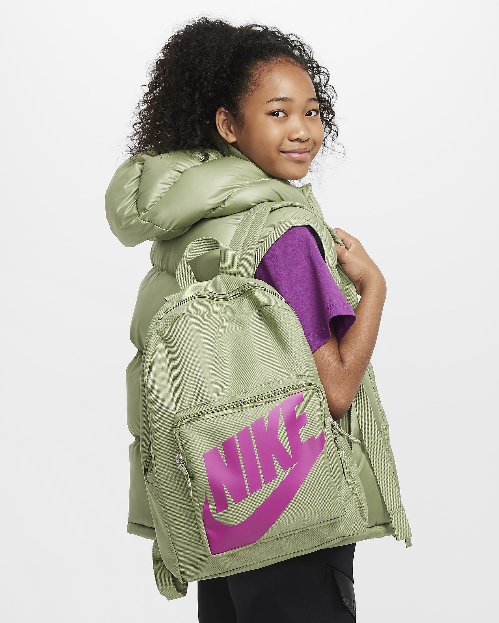 Nike Classic Kids' Backpack (16L) - Oil Green/Oil Green/Vivid Grape