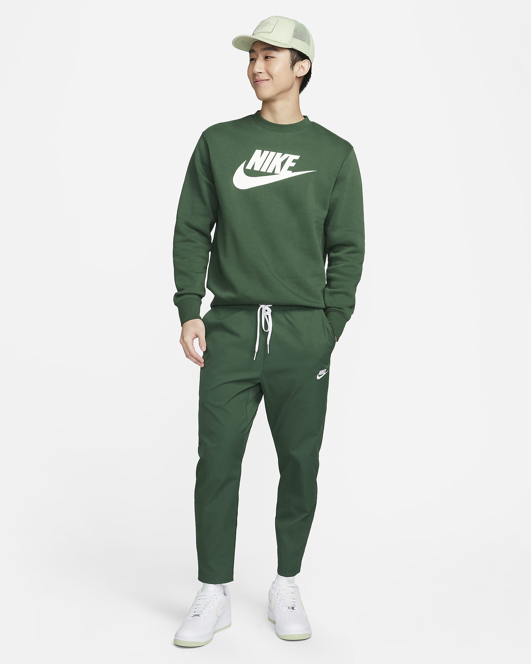 Nike Club Men's Woven Tapered-Leg Trousers - Fir/White