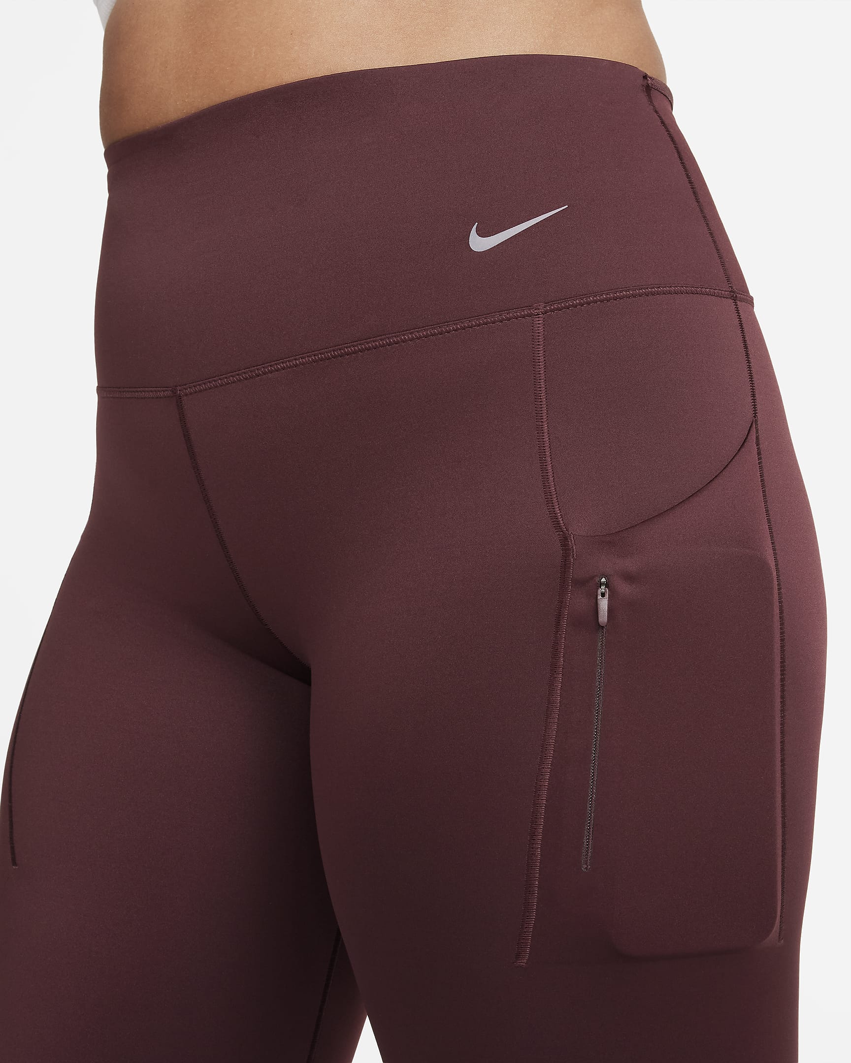 Leggings a tutta lunghezza a vita alta con tasche e sostegno elevato Nike Go – Donna - Burgundy Crush/Nero