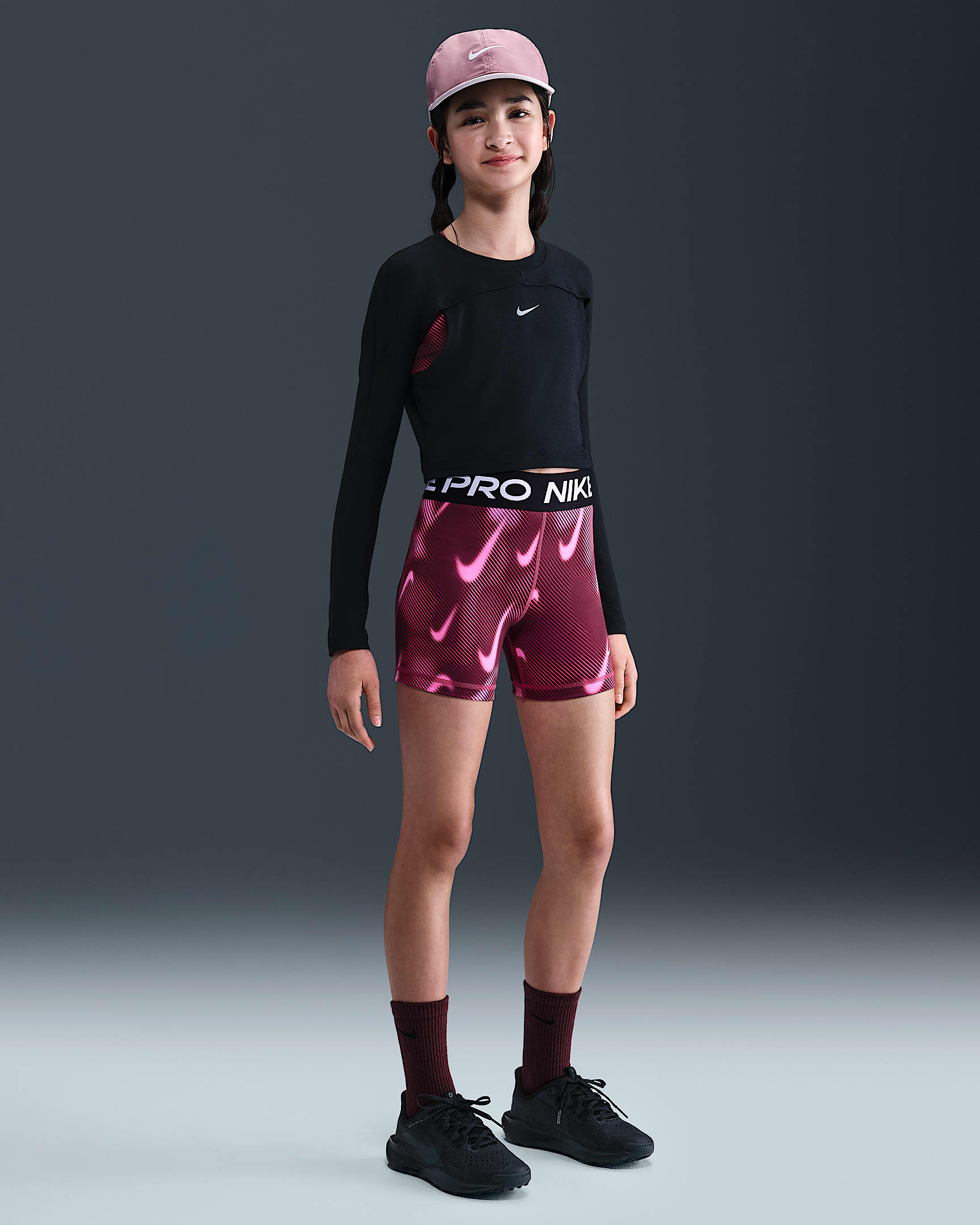 Nike Pro Older Kids' (Girls') Dri-FIT 7.5cm (approx.) Shorts - Sweet Beet/White