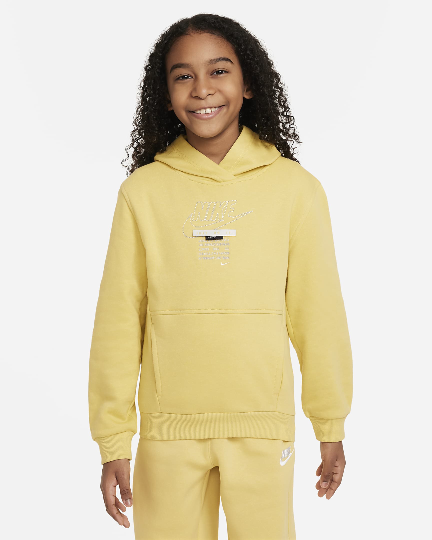 Nike Sportswear Club Big Kids' Pullover Hoodie - Saturn Gold/Sea Glass