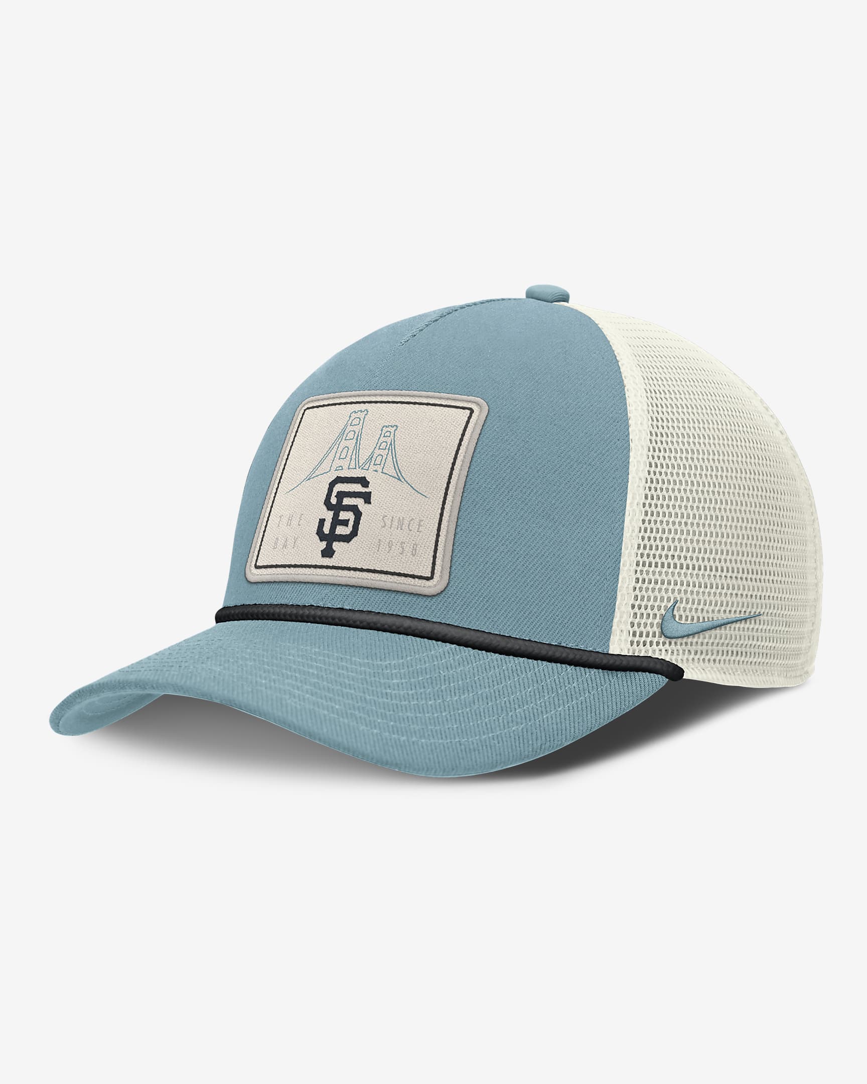 San Francisco Giants Rise Tech Men's Nike Dri-FIT MLB Trucker Adjustable Hat - Denim Turquoise