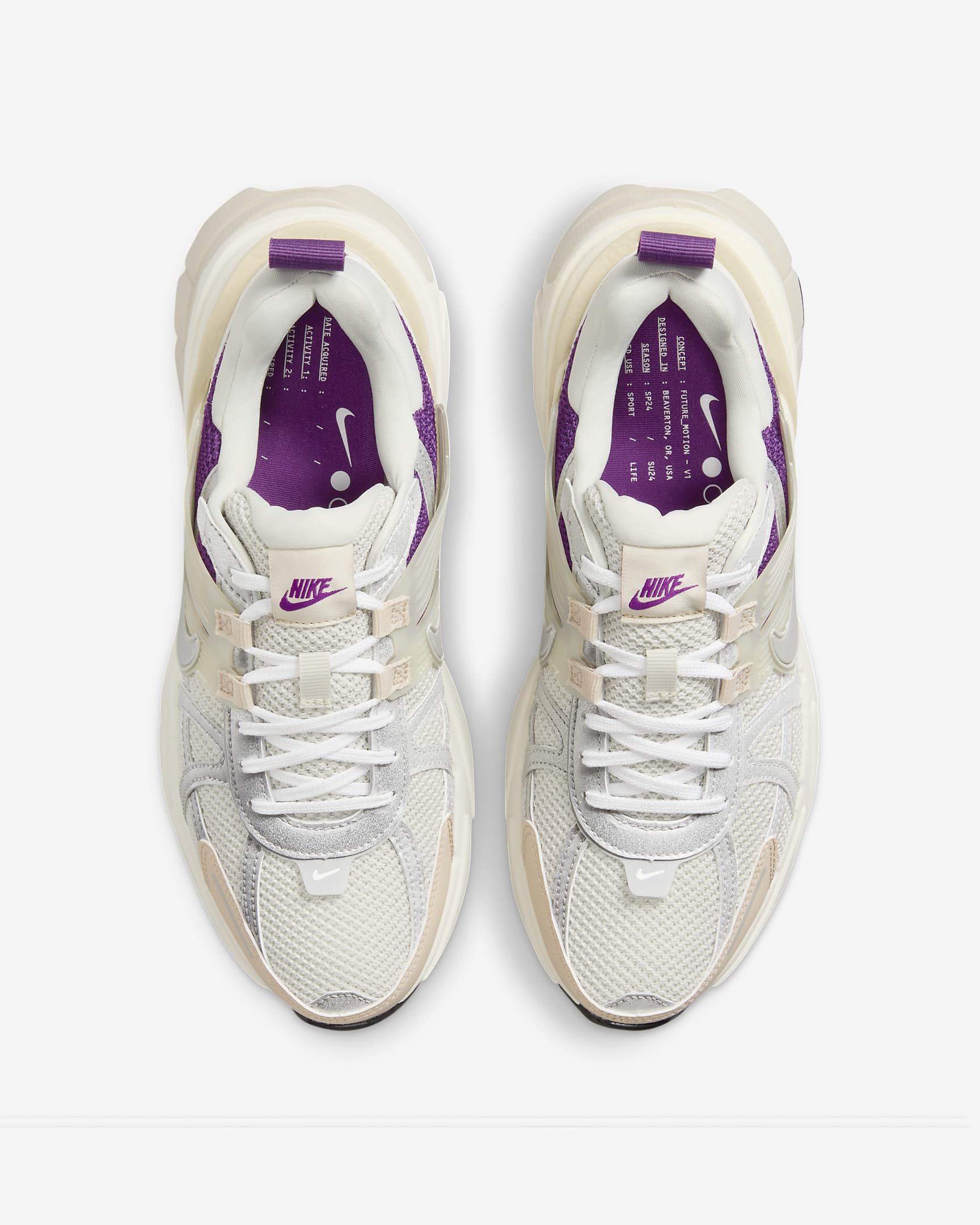 Tenis Nike V2K Run Premium - Hueso claro/Duna/Violeta viotech/Plata metalizado