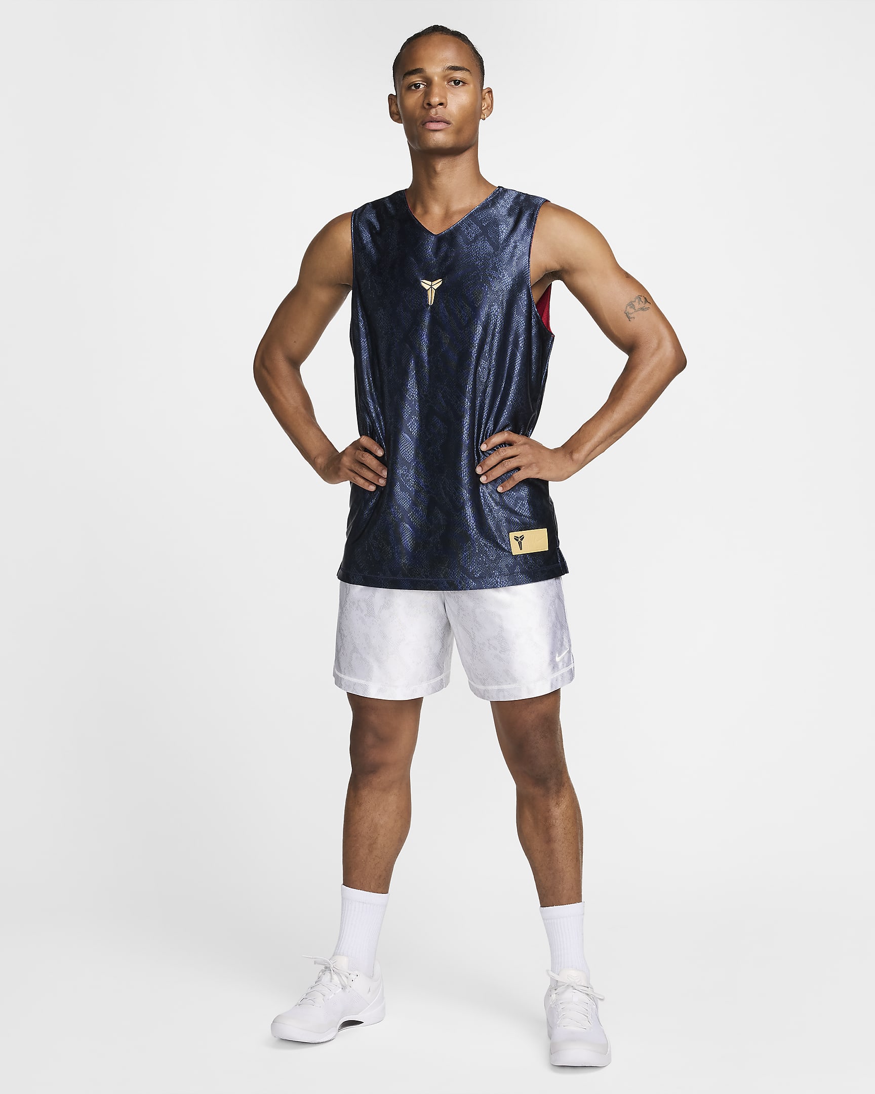 KB Nike Dri-FIT Standard Issue omkeerbare basketbaljersey voor heren - Dark Obsidian/Varsity Red/Jersey Gold