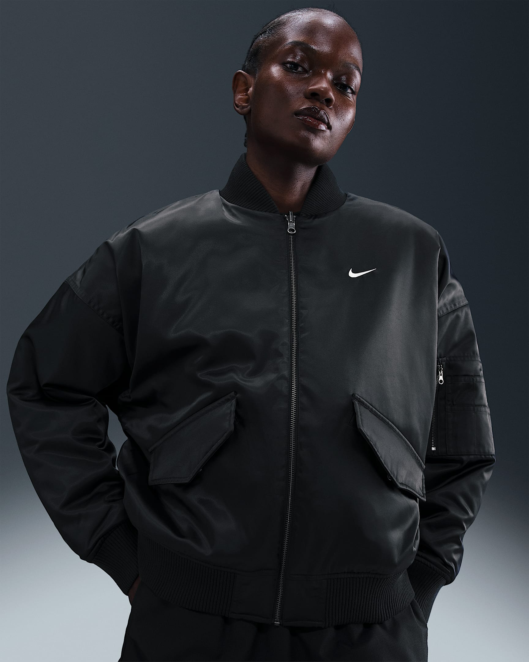 Nike Sportswear Women's Therma-FIT Reversible Bomber Jacket - Black/Medium Ash/Sail/Sail